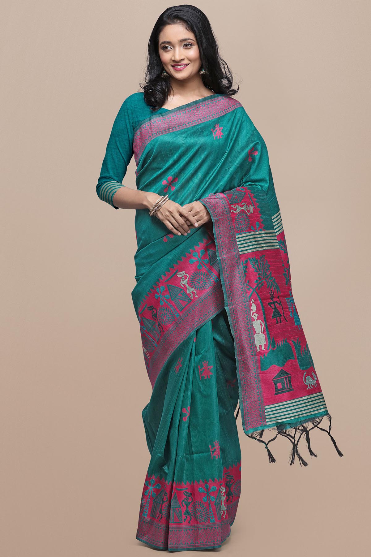Rama Raw Silk Kalamkari Saree