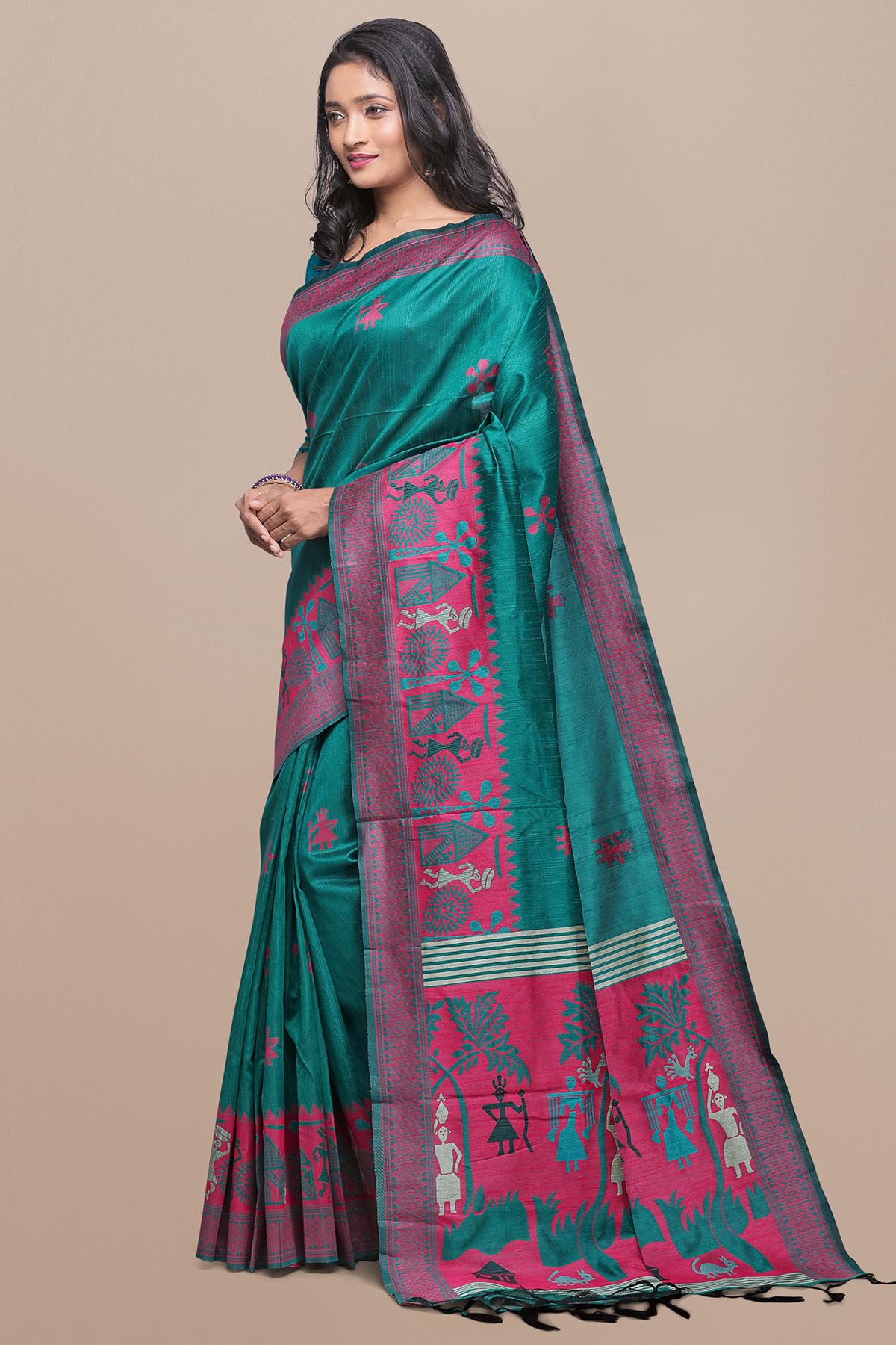 Rama Raw Silk Kalamkari Saree