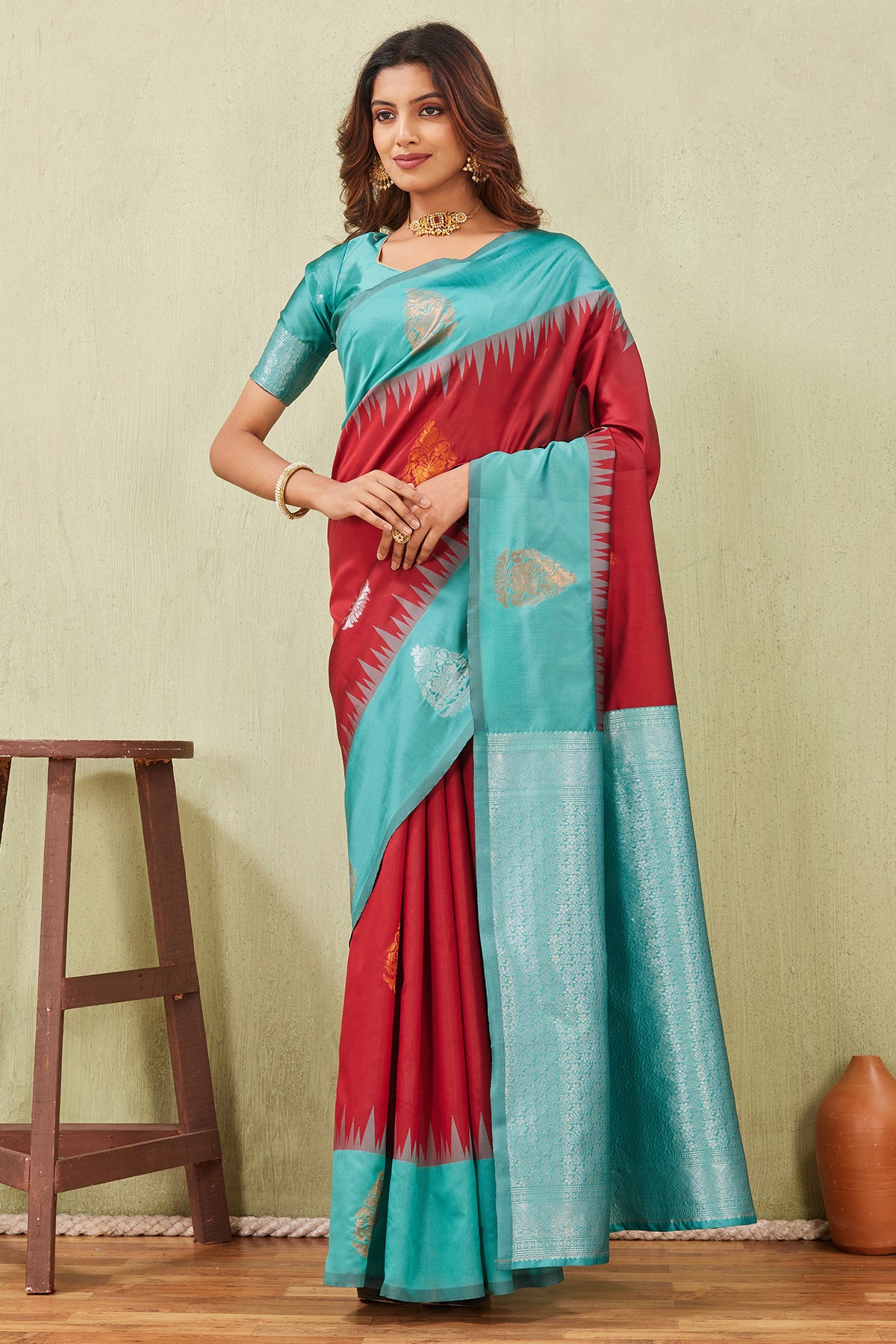 Rama Red Banarasi Silk Saree