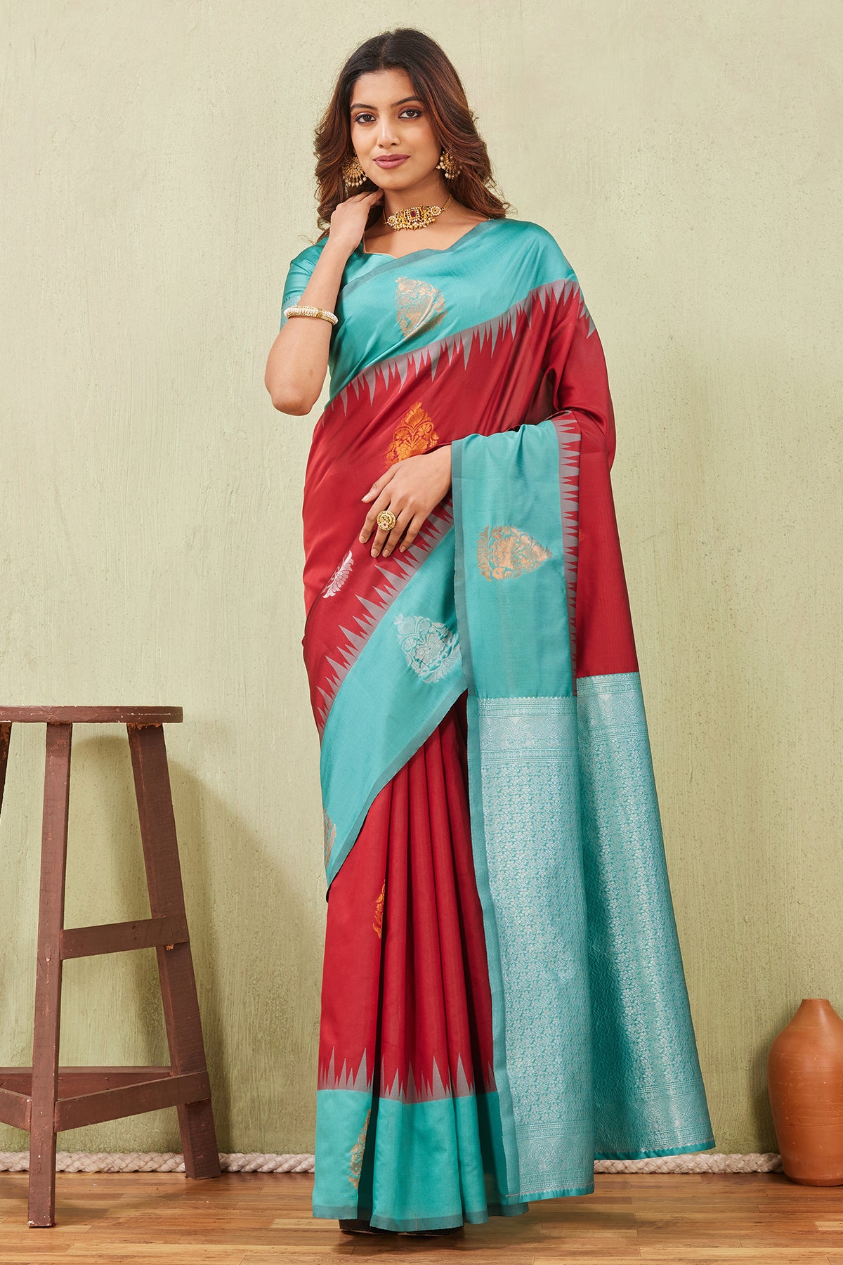Rama Red Banarasi Silk Saree