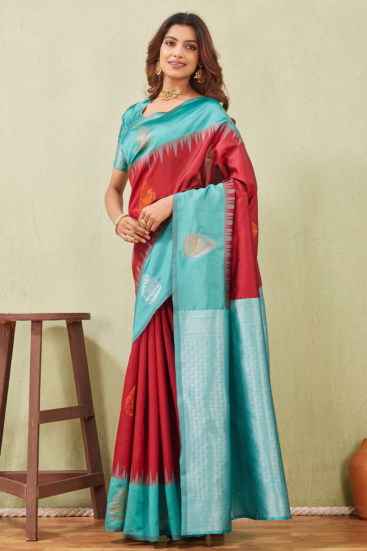 Rama Red Banarasi Silk Saree