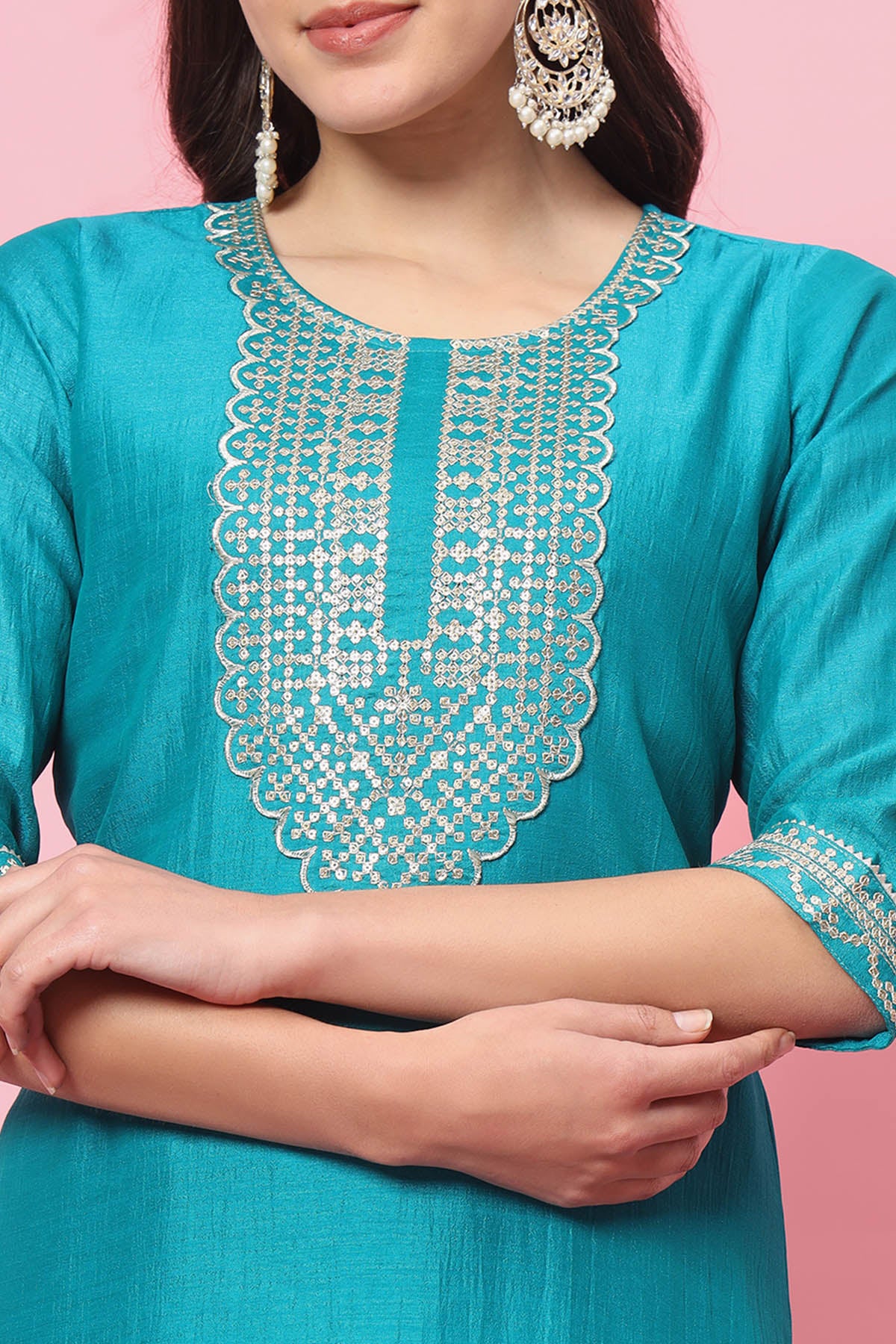 Rama Silk Embroidery Kurta Set