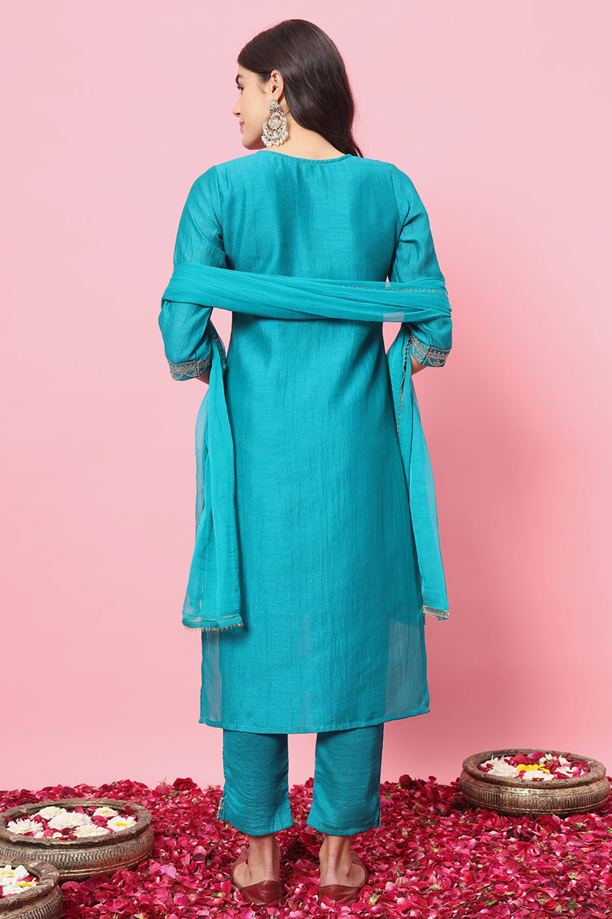 Rama Silk Embroidery Kurta Set