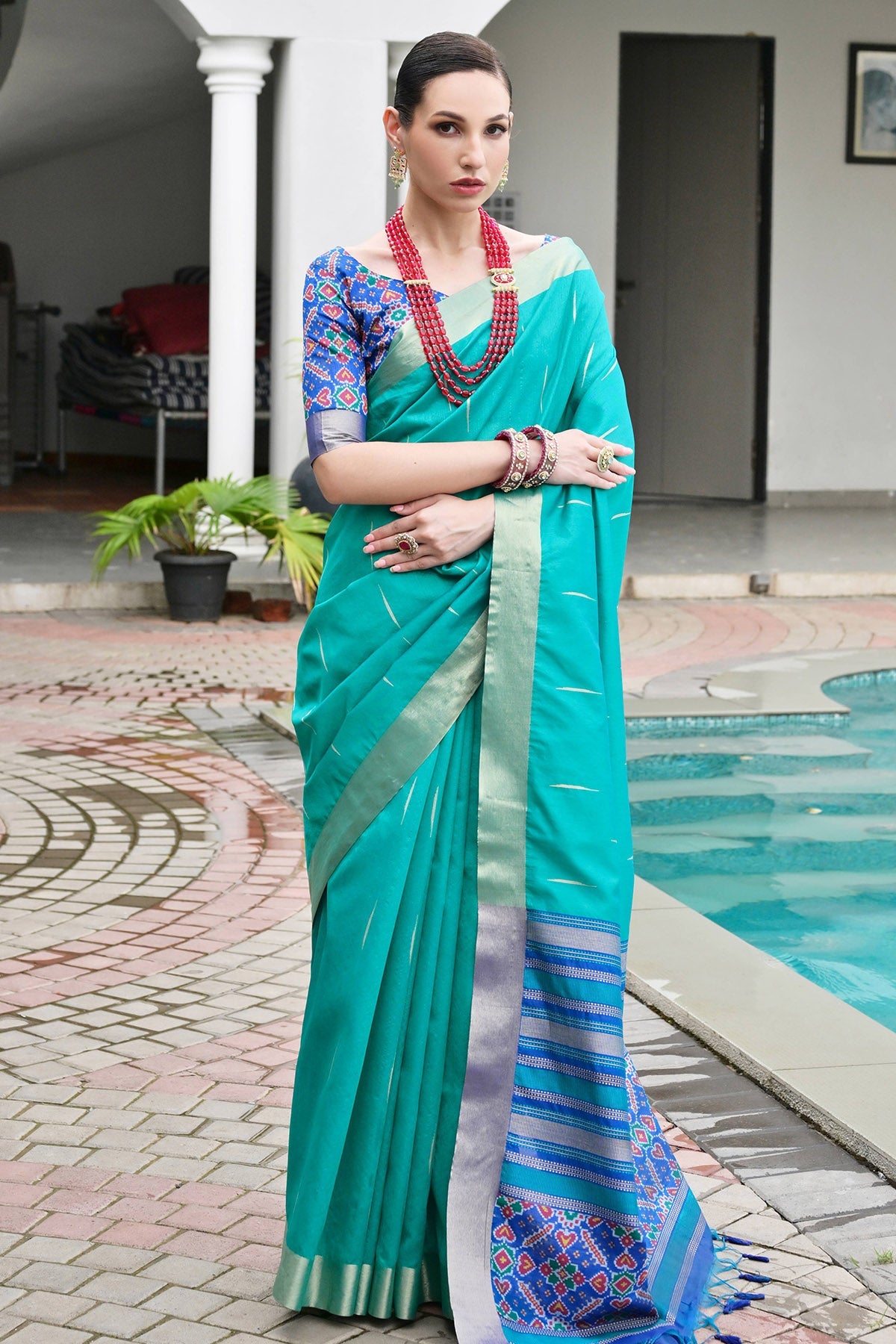 Buy Rama Silk Patola Woven Saree for women by Lili Lala Designer online available at scrollnshops