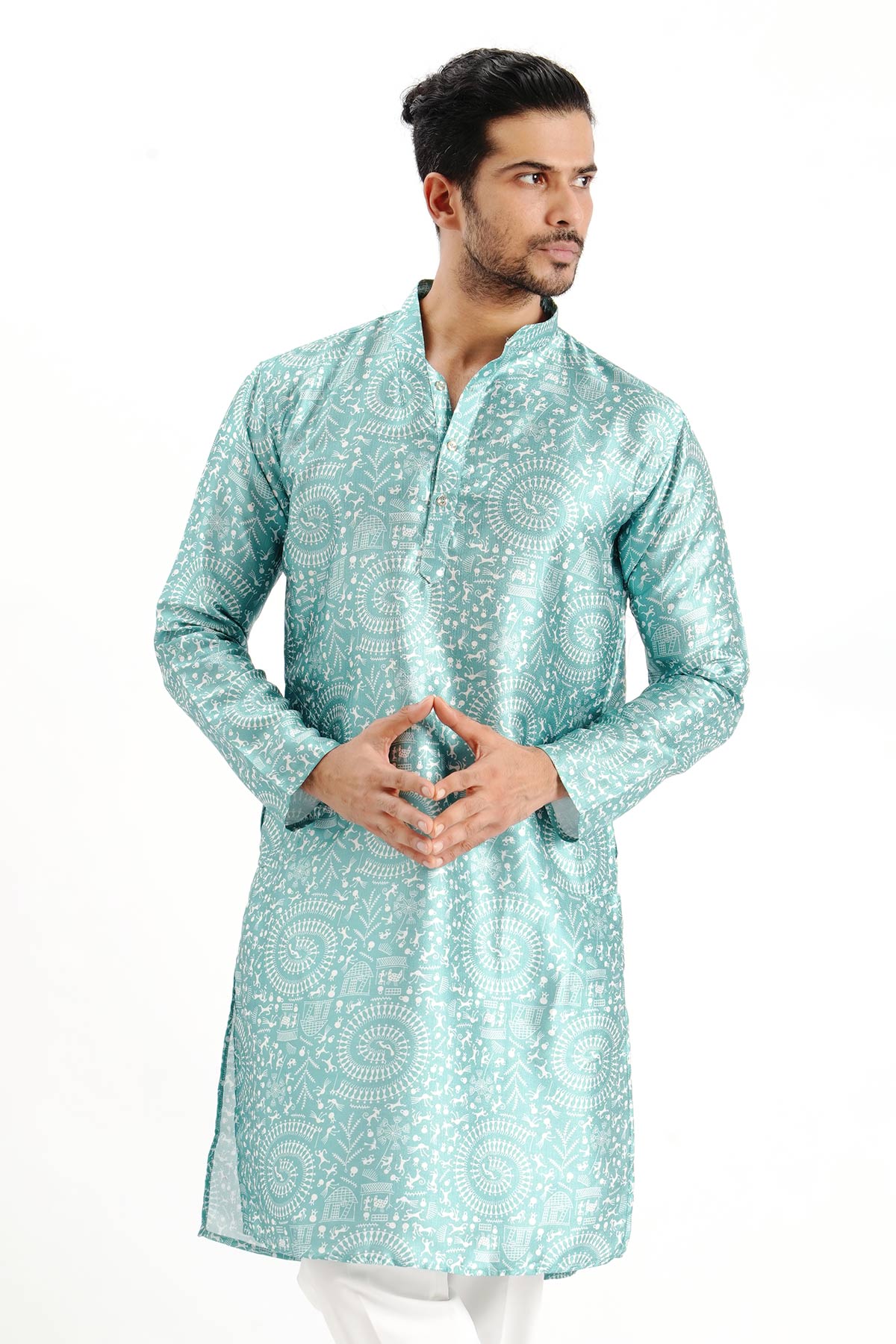 Buy Rama Silk Printed Detail Kurta for men by Aastha Fashion online available at scrollnshops