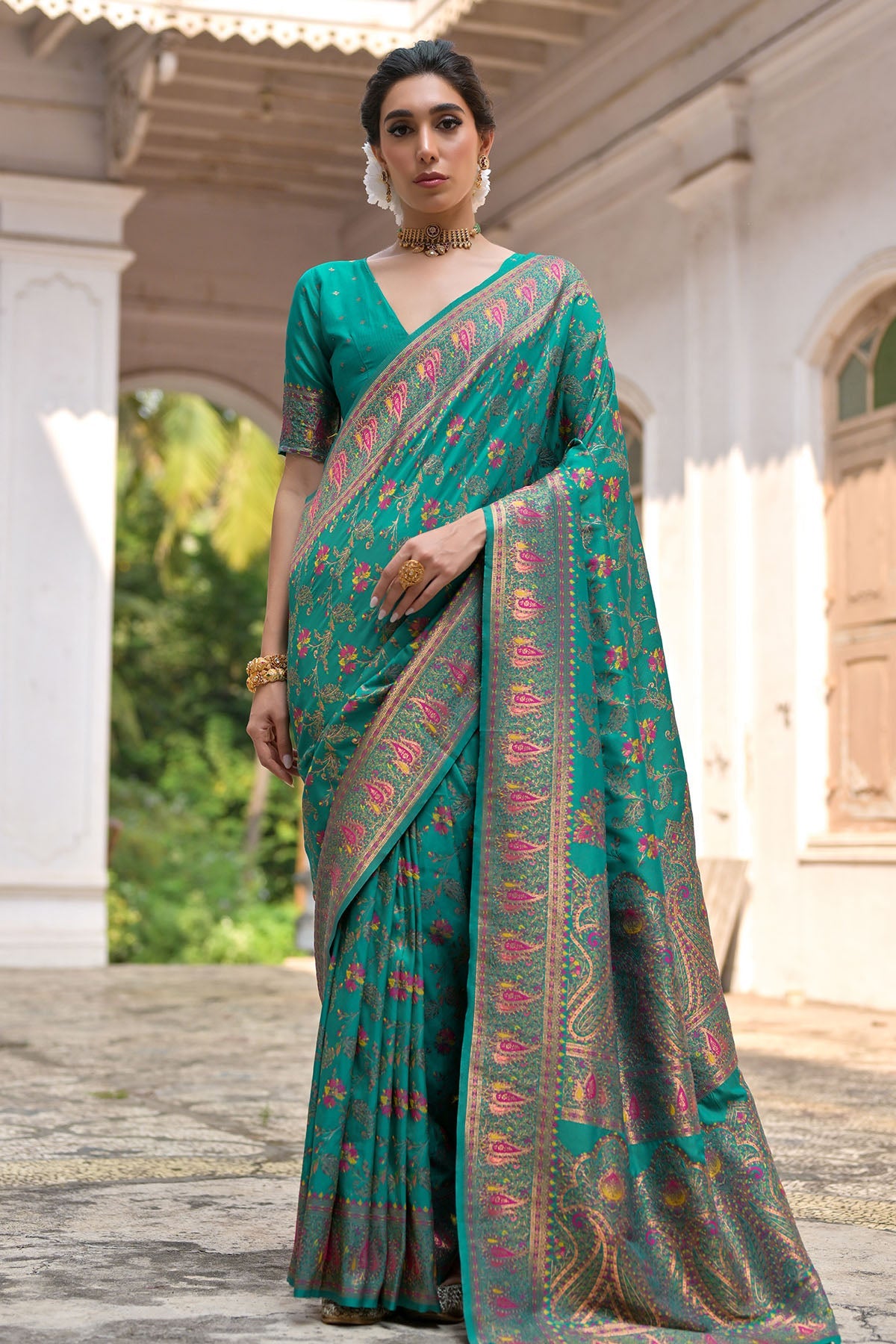 Buy Rama Silk Thread Woven Saree by Lili Lala for women online at ScrollnShops