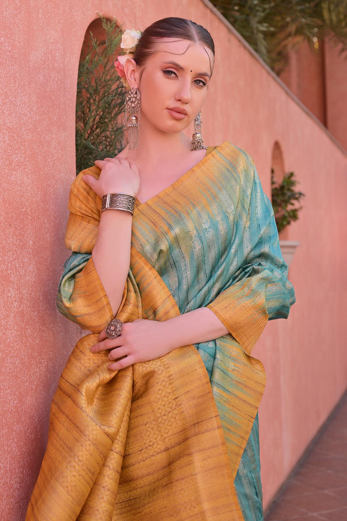 Rama Tussar Silk Zari Saree