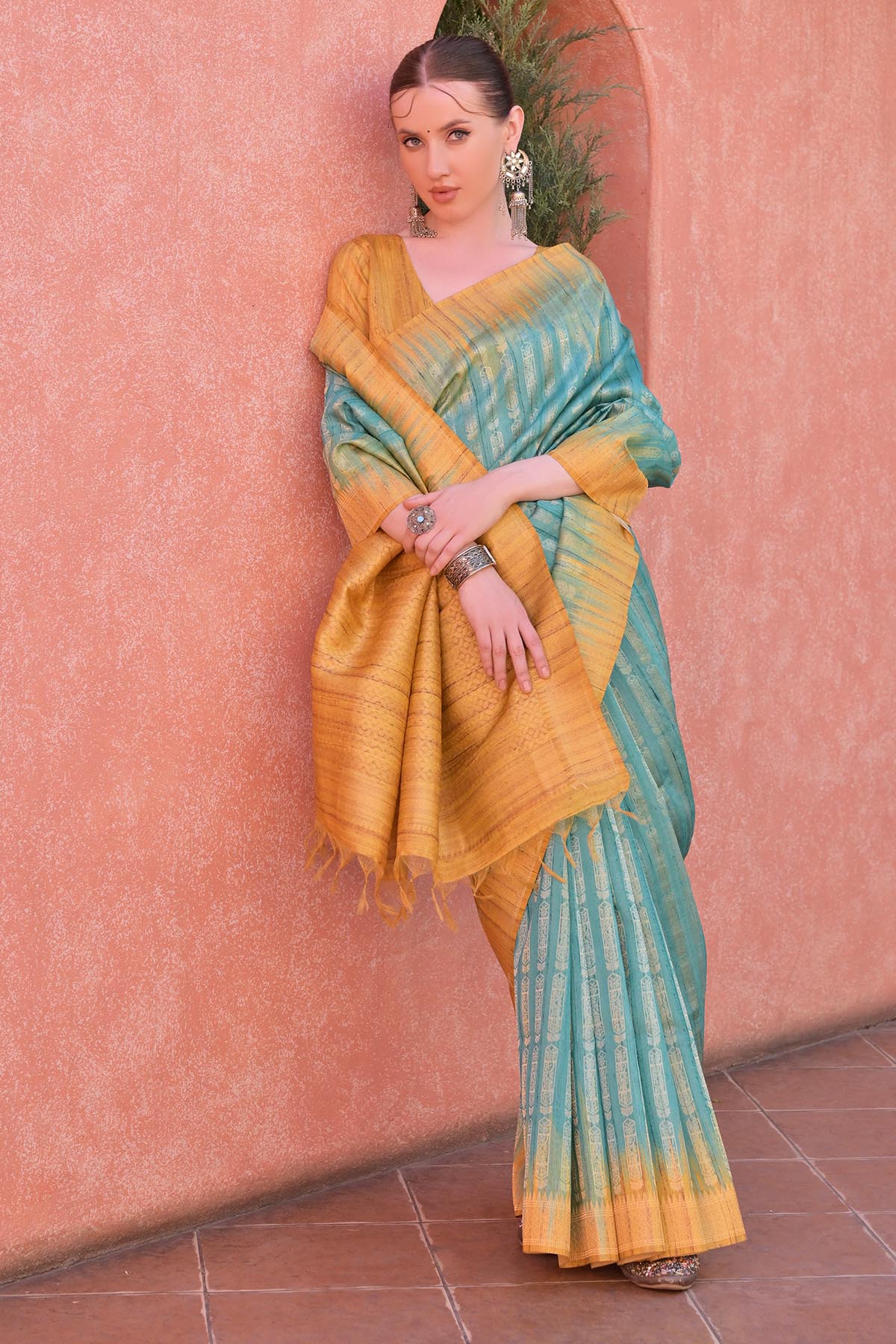 Rama Tussar Silk Zari Saree