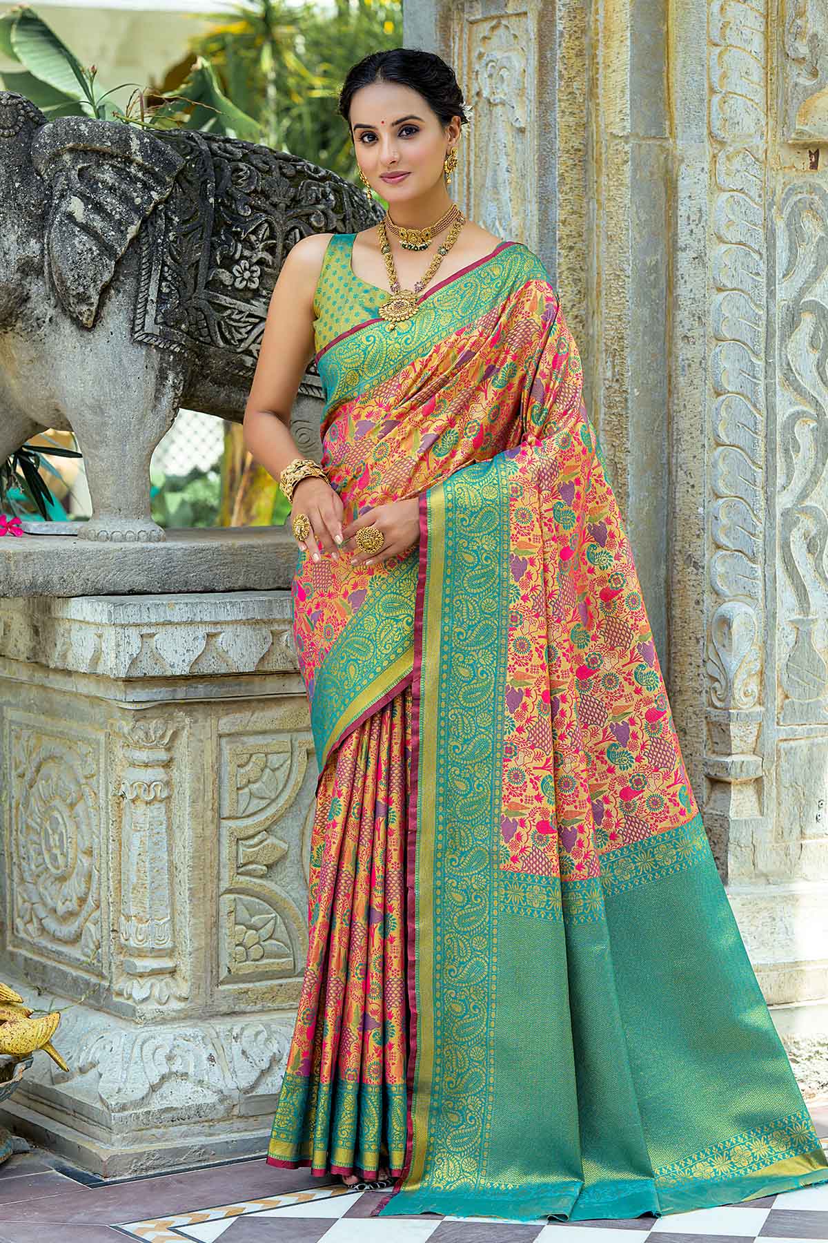 Buy Rama Zari Woven Design Saree by Lili Lala for women online at ScrollnShops