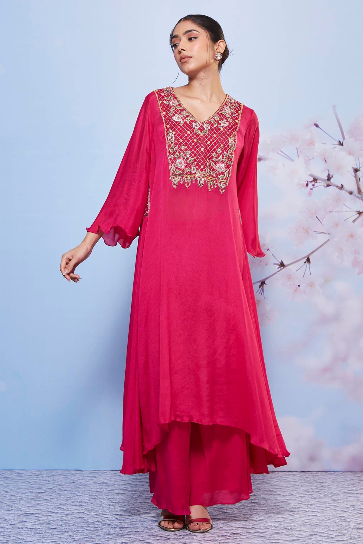 Ajiesh OberoiRani Asymmetrical Long Kurta Set for women online at ScrollnShops