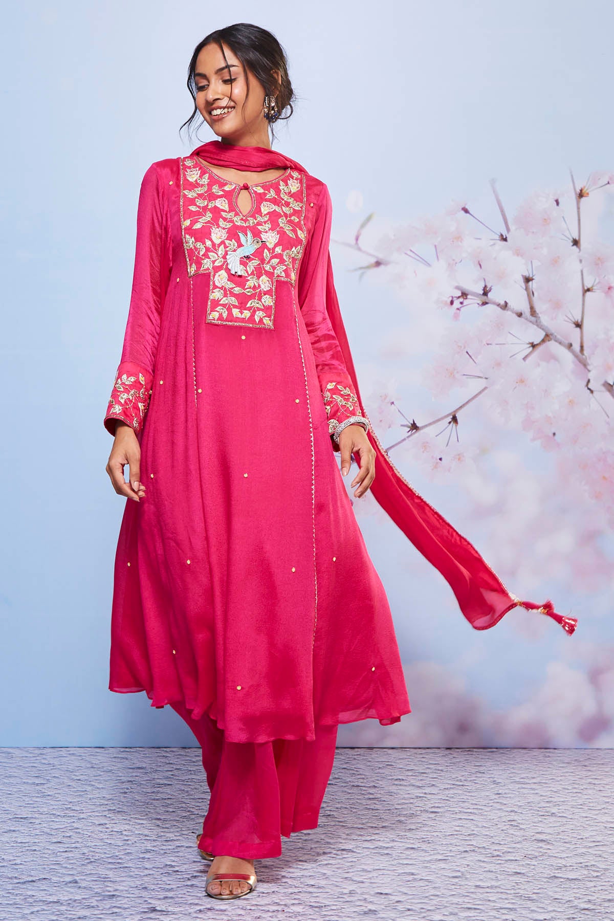 Rani Chiffon A-Line Kurta Set
