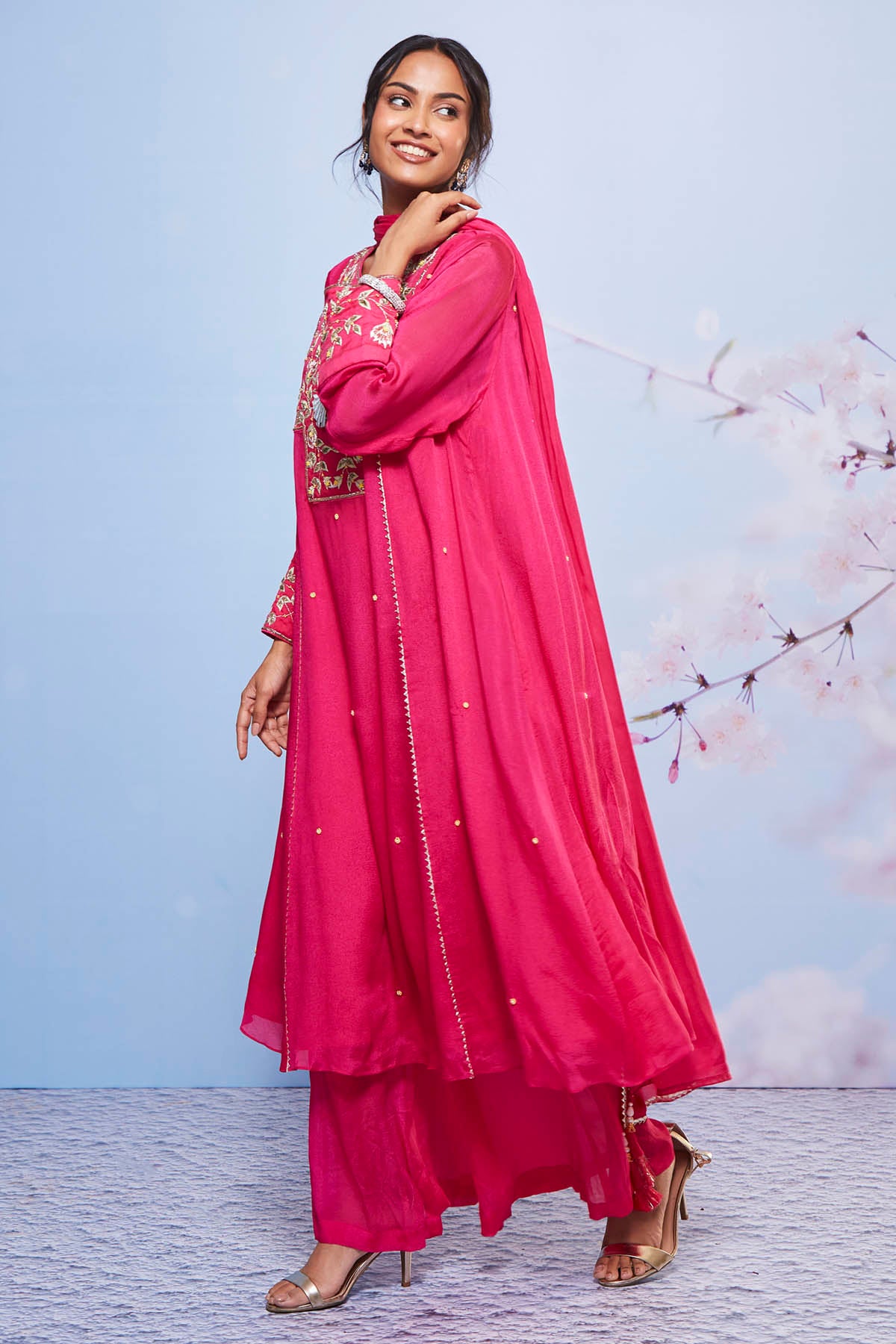 Rani Chiffon A-Line Kurta Set