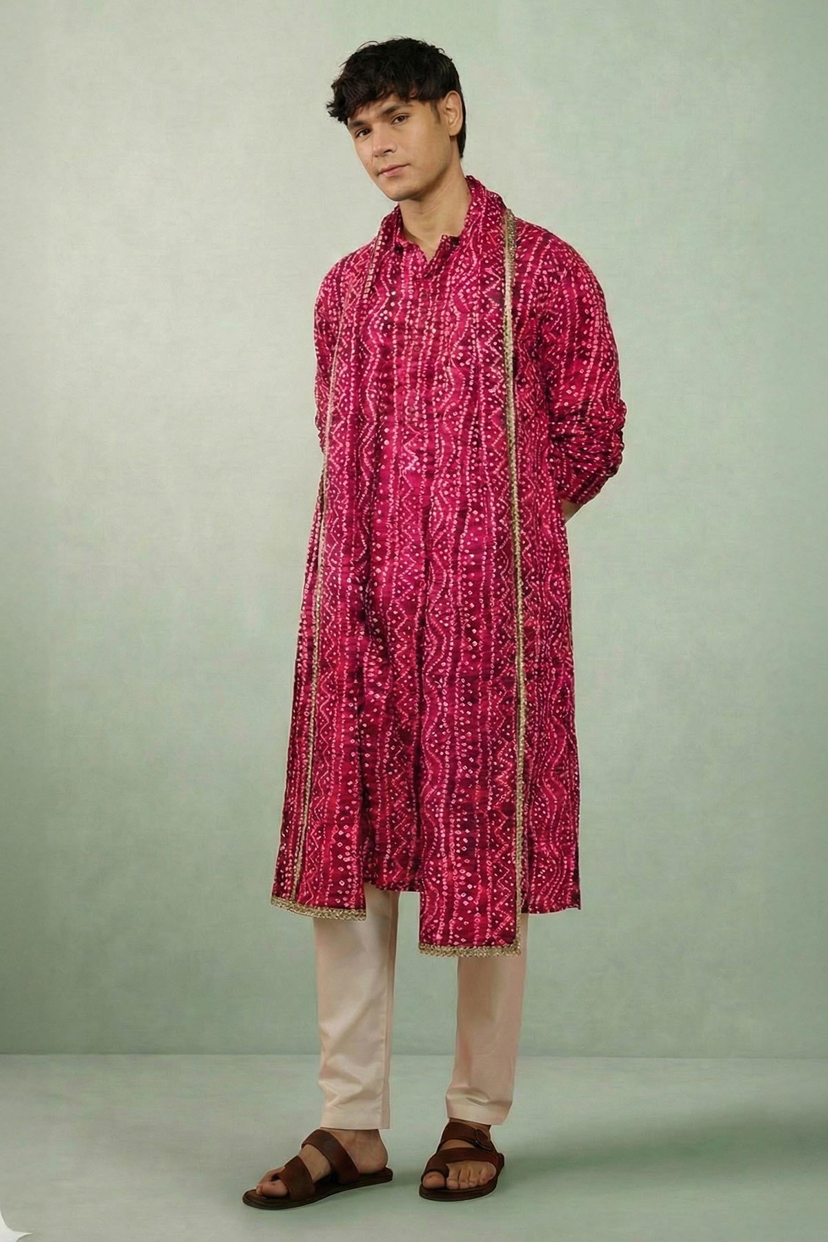 Buy Rani Cotton Bandhani Kurta Set for women by Priyanka Jain online available at scrollnshops
