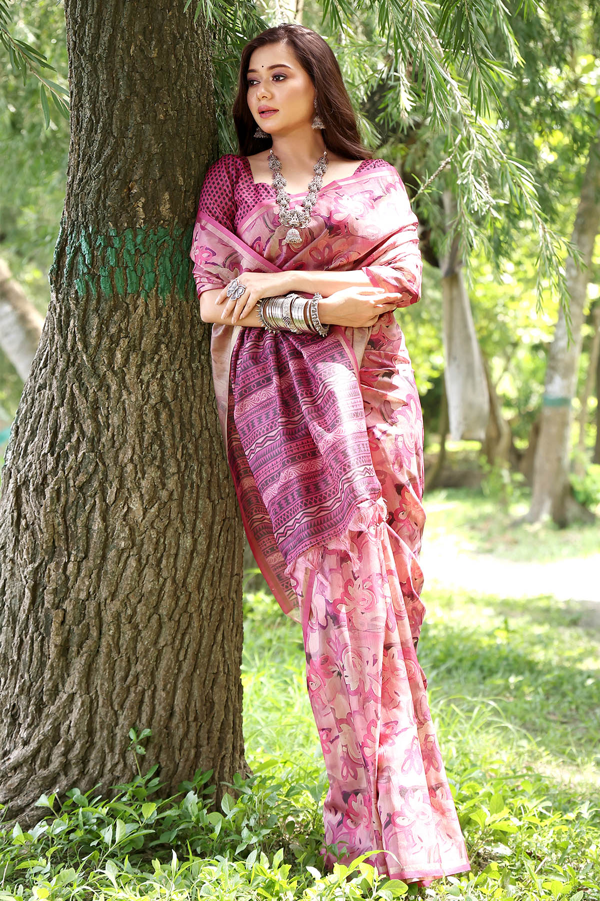 Rani Cotton Silk Printed Saree