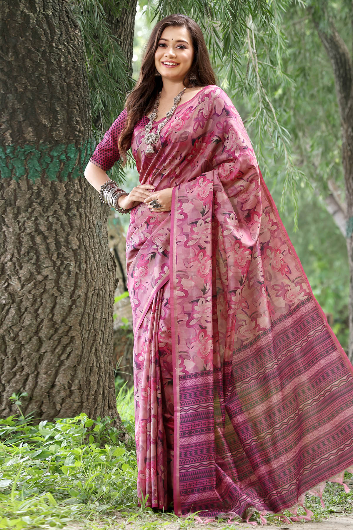 Rani Cotton Silk Printed Saree