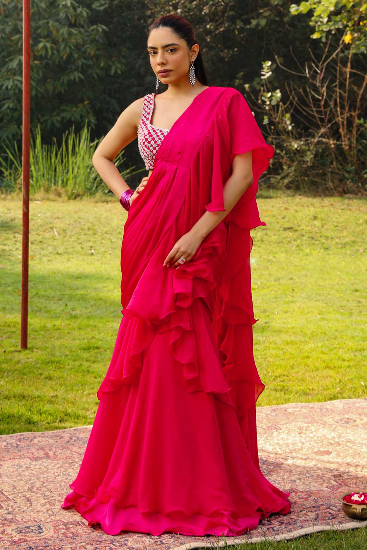 Buy Rani Crystal Pre-Drape Saree Online