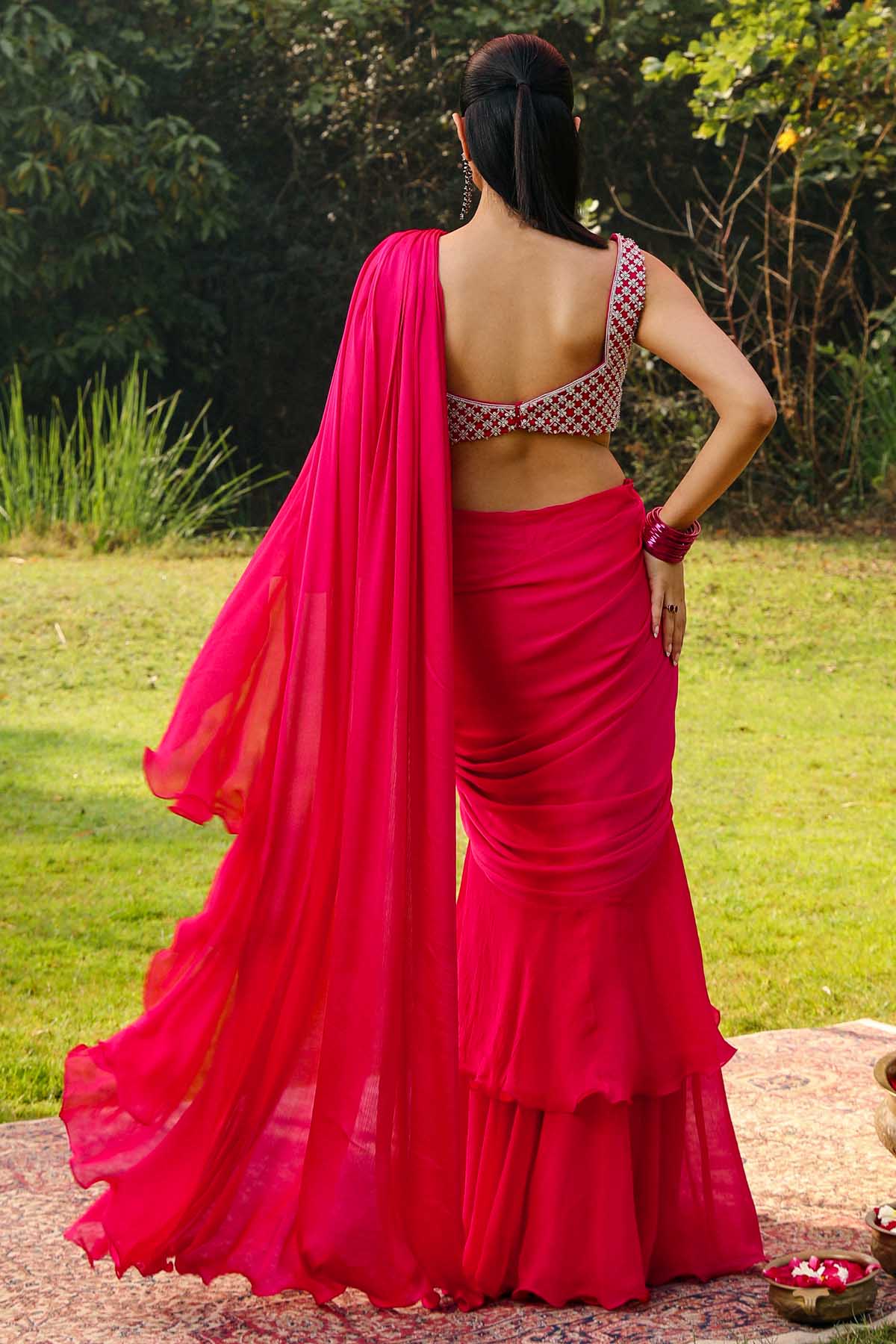 Rani Crystal Pre-Drape Saree