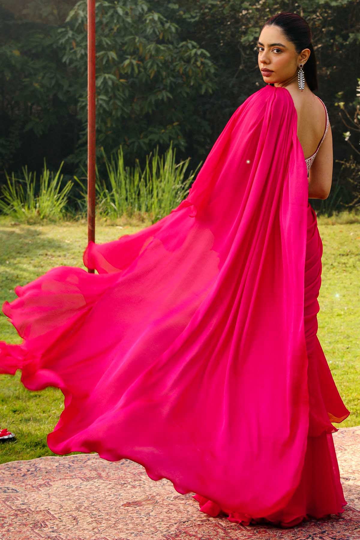 Rani Crystal Pre-Drape Saree