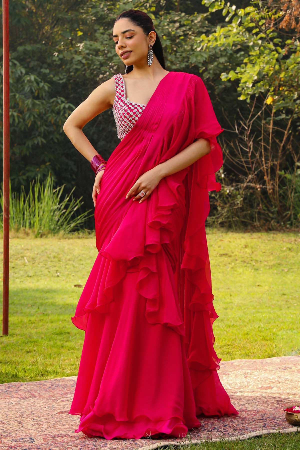 Rani Crystal Pre-Drape Saree