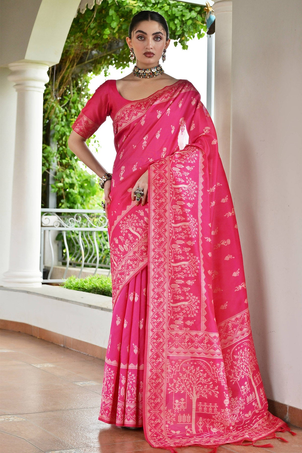 Buy Rani Handloom Raw Silk Saree for women by Lili Lala Designer online available at scrollnshops