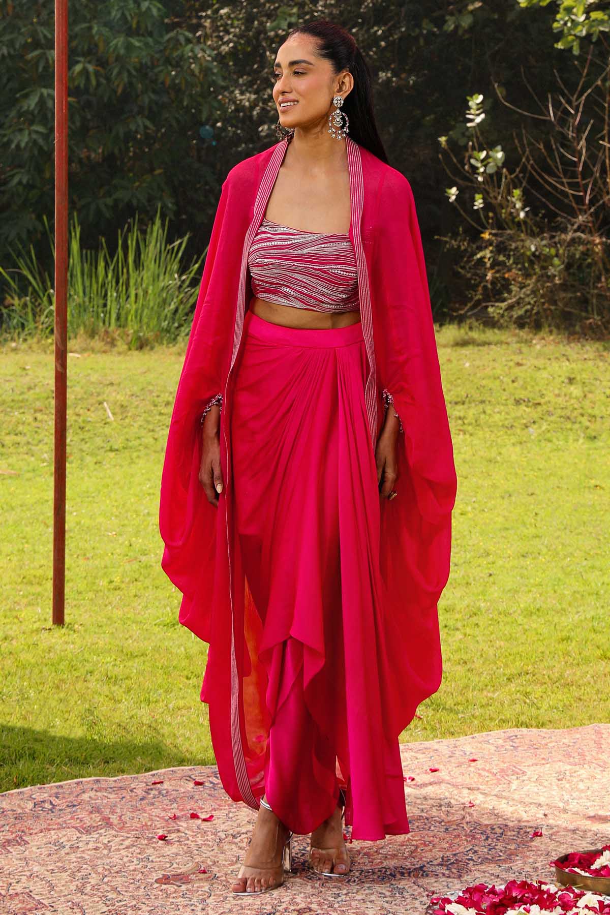 Rani Pink Crystal Work Cape Set