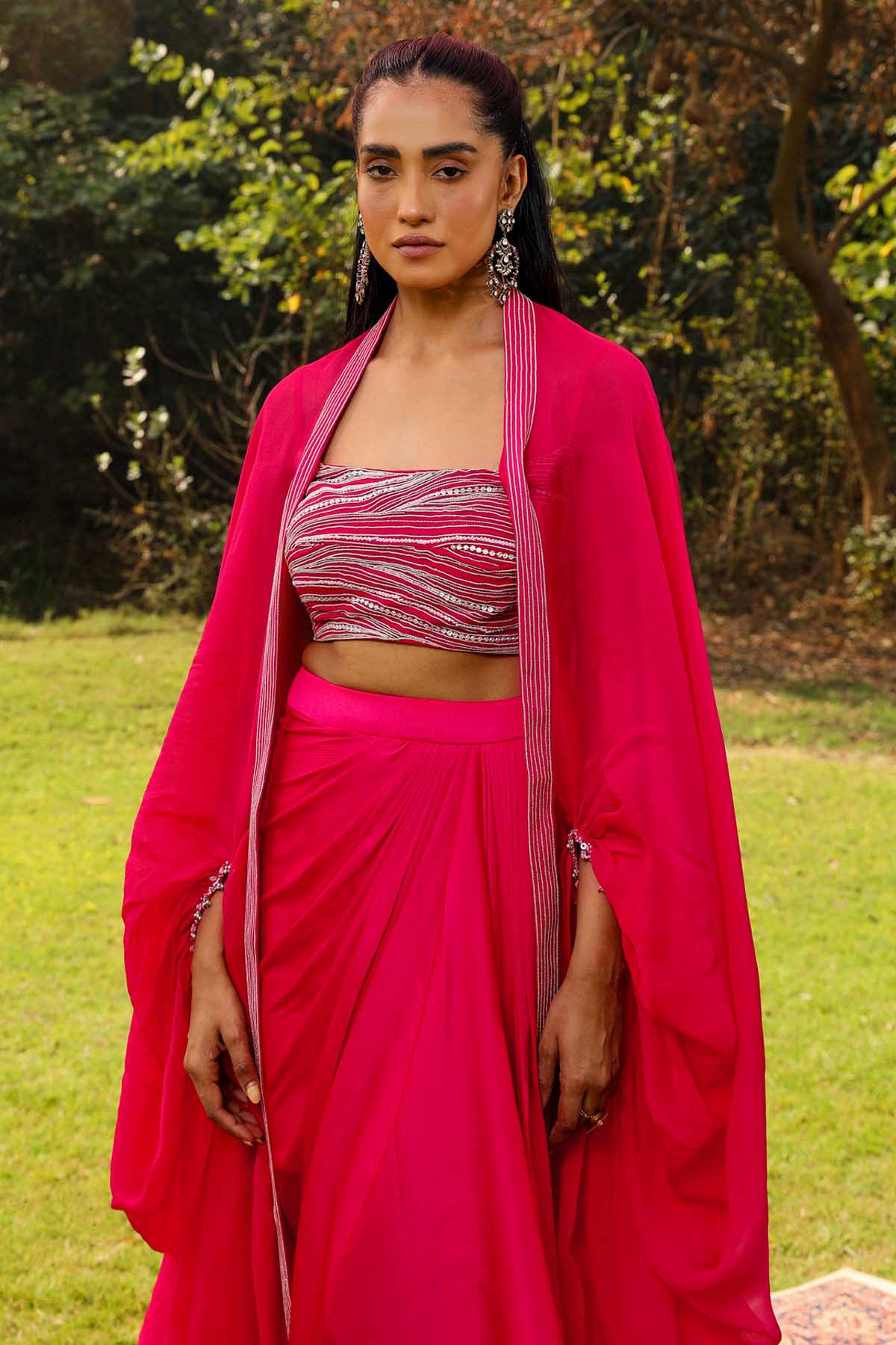 Rani Pink Crystal Work Cape Set