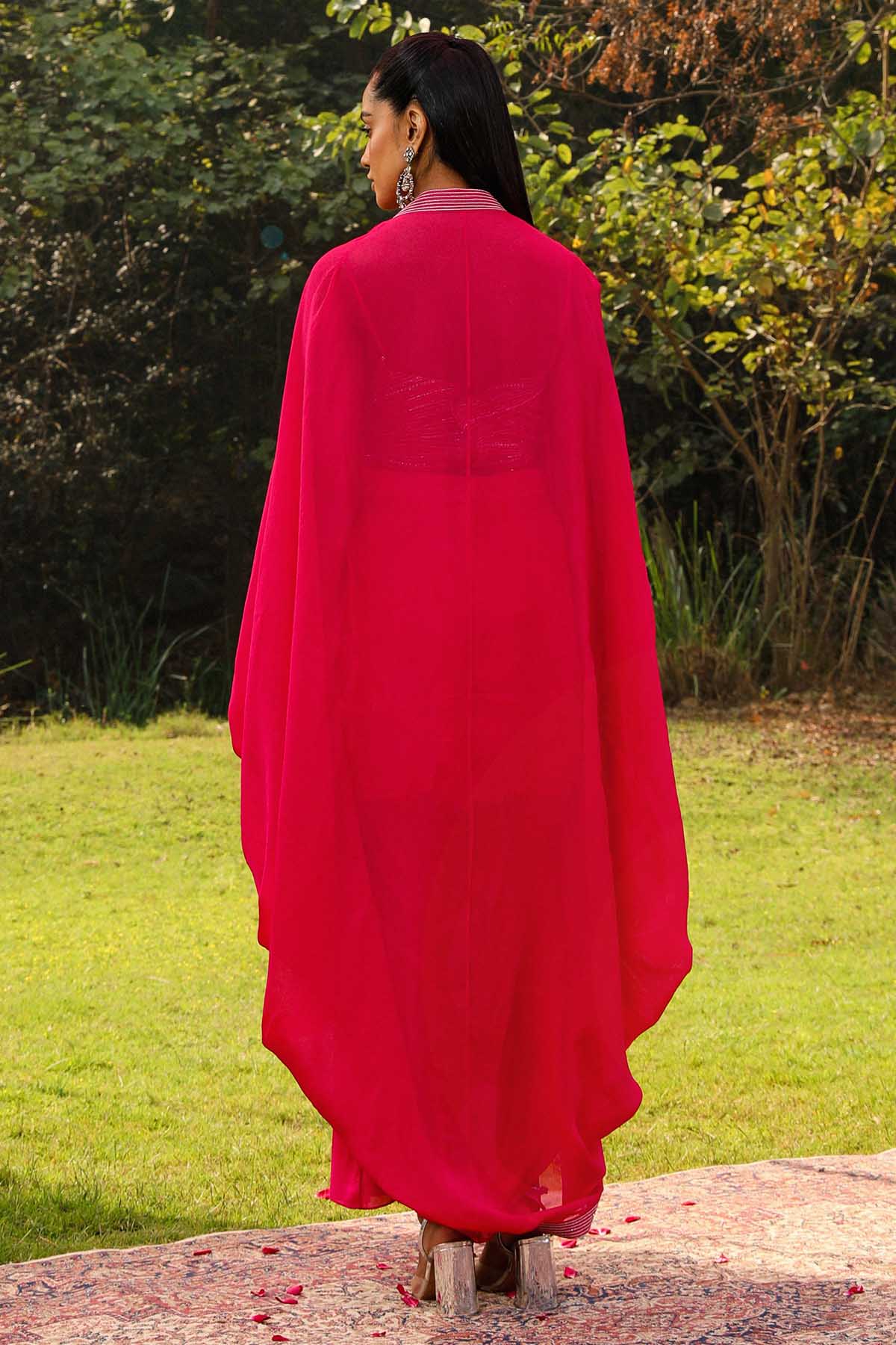 Rani Pink Crystal Work Cape Set