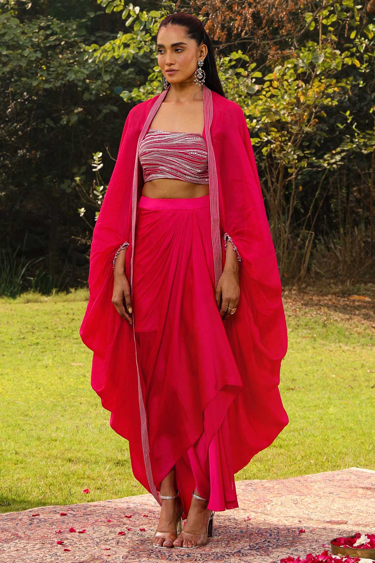 Buy Rani Pink Crystal Work Cape Set Online