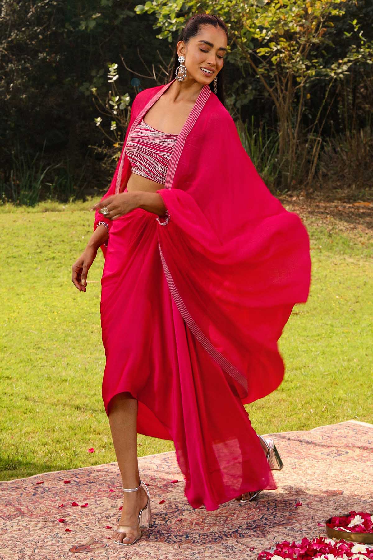 Rani Pink Crystal Work Cape Set