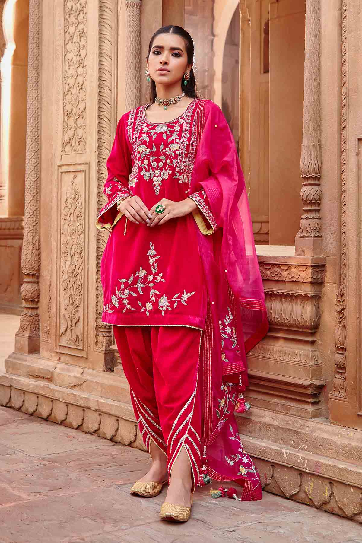 Rani Pink Embellished Dhoti Set