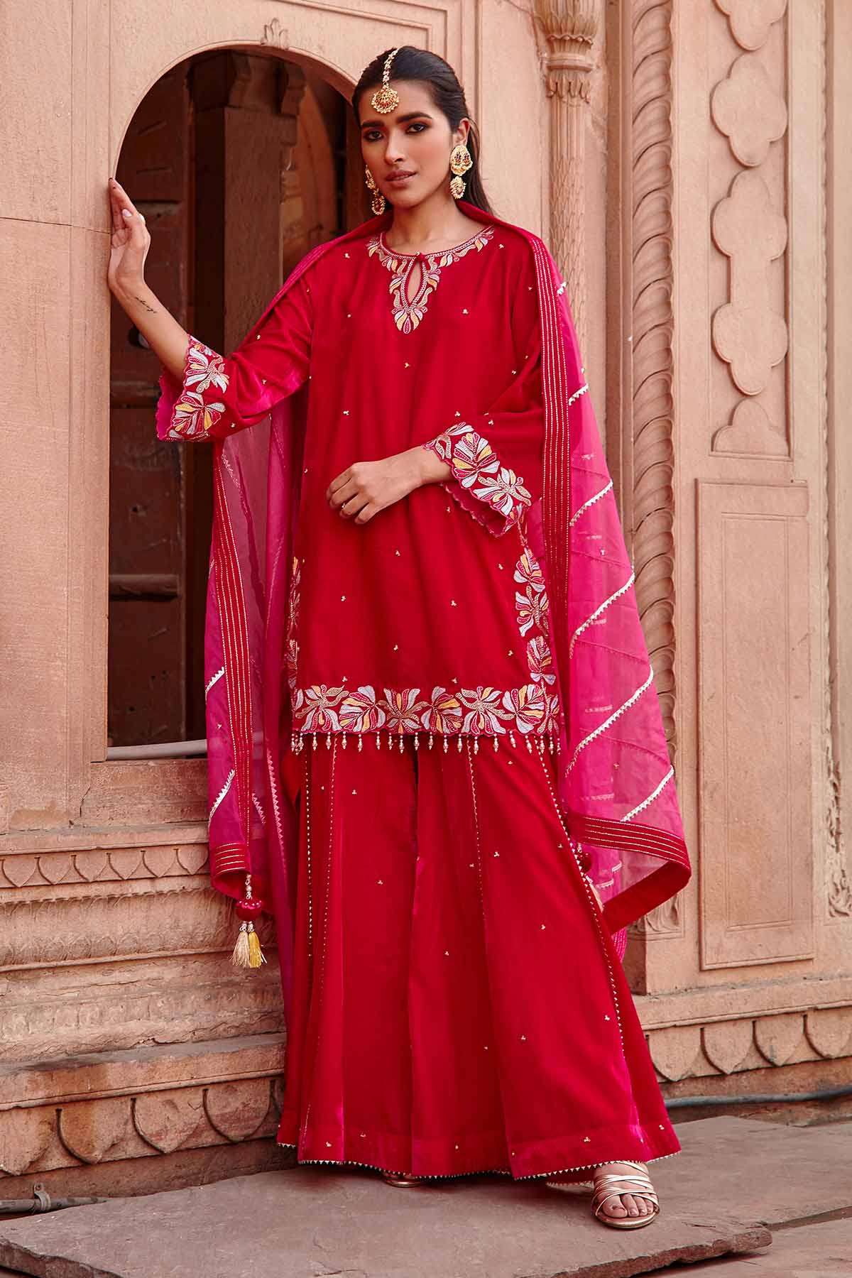 Buy Rani Pink Embellished Kurta Set by Ajiesh Oberoi for women online at ScrollnShops