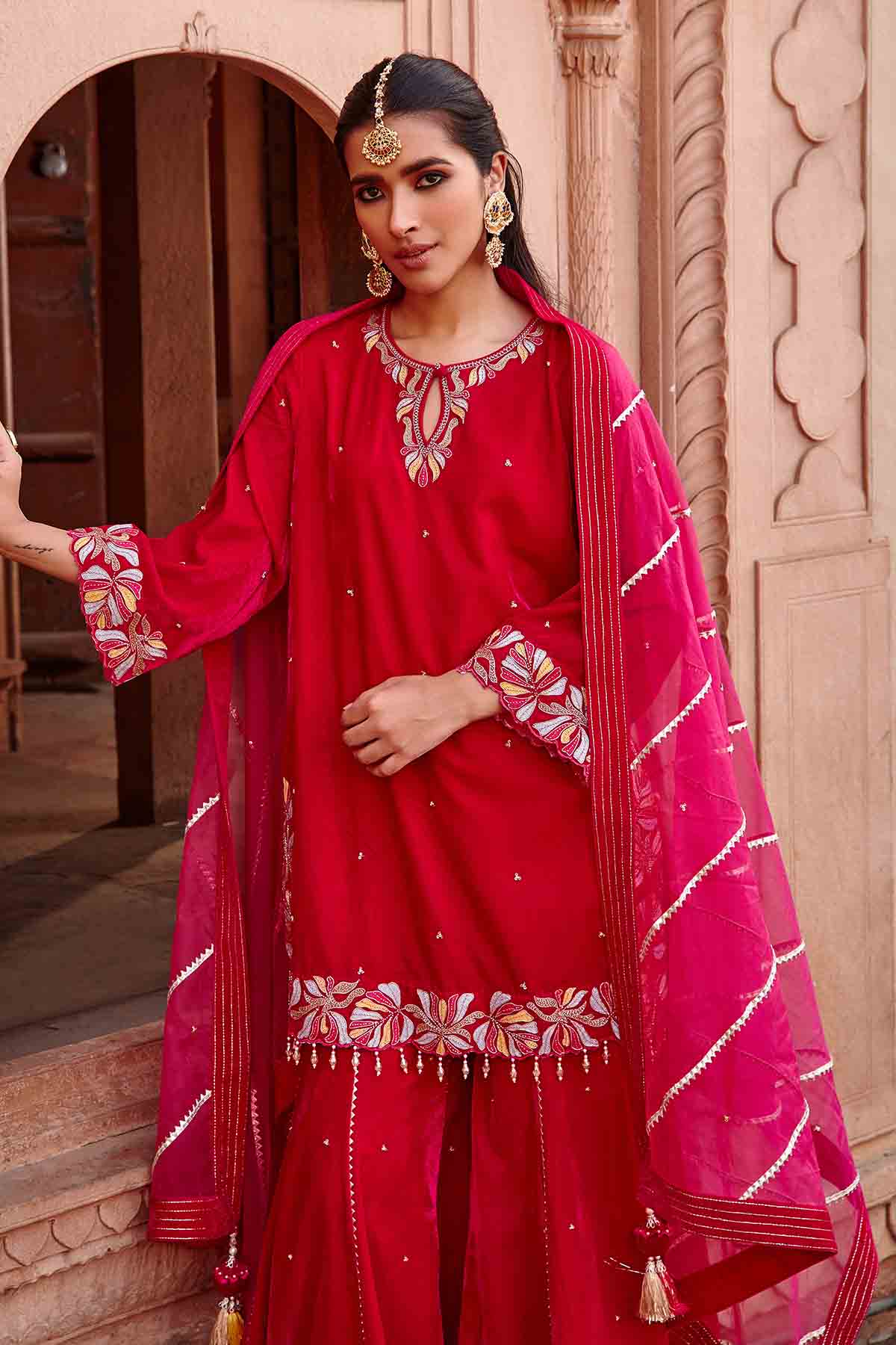 Rani Pink Embellished Kurta Set