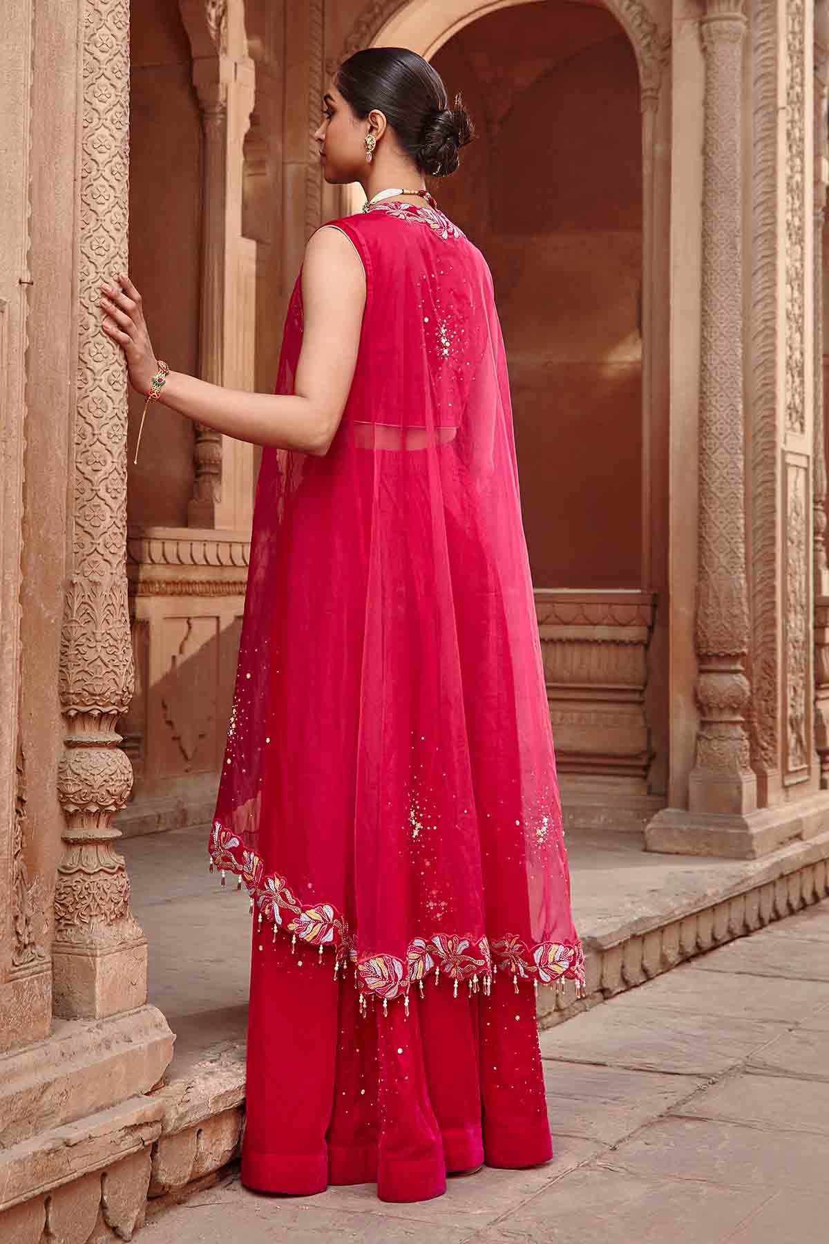 Rani Pink Embroidered Cape Set