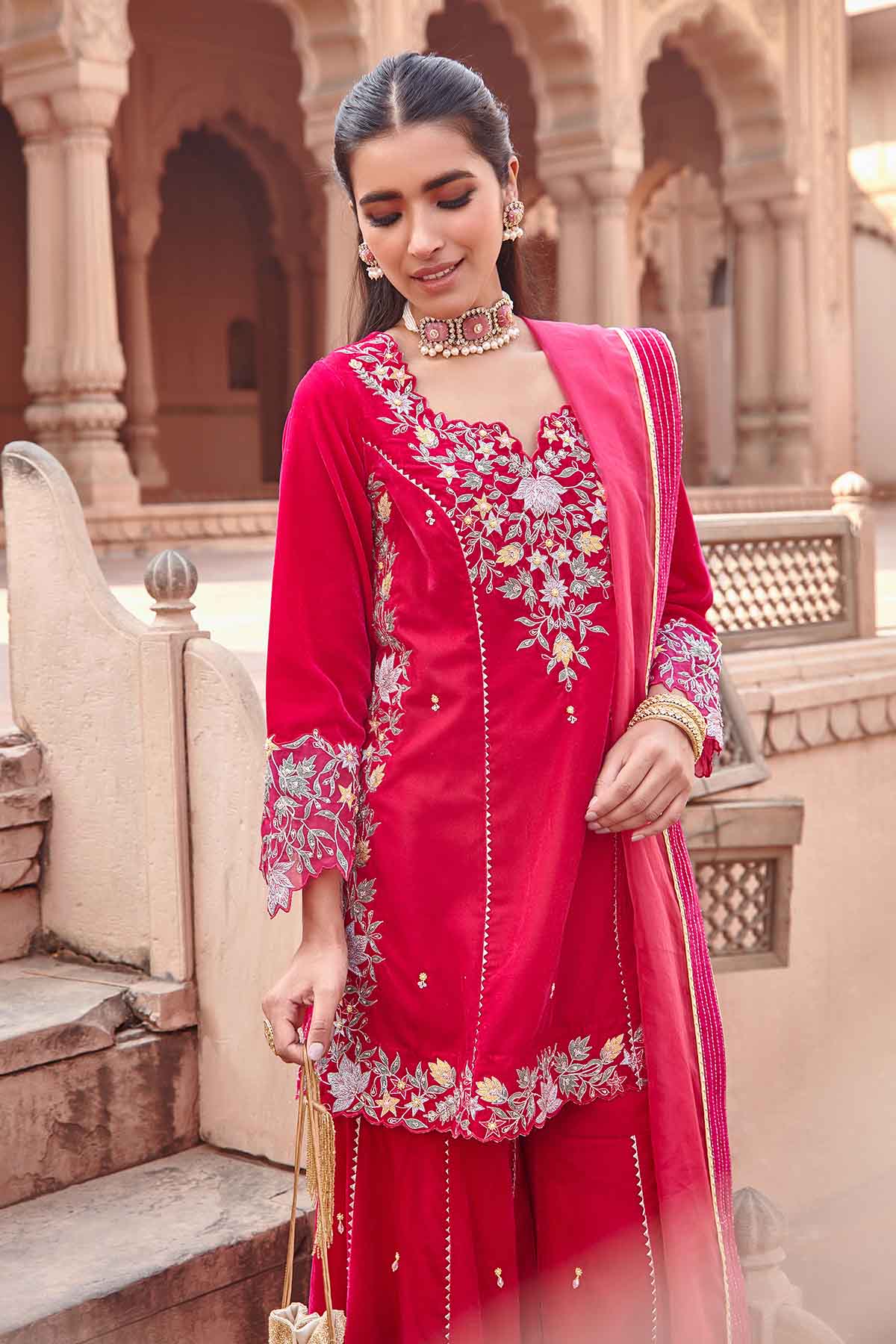 Rani Pink Embroidered Garara Set