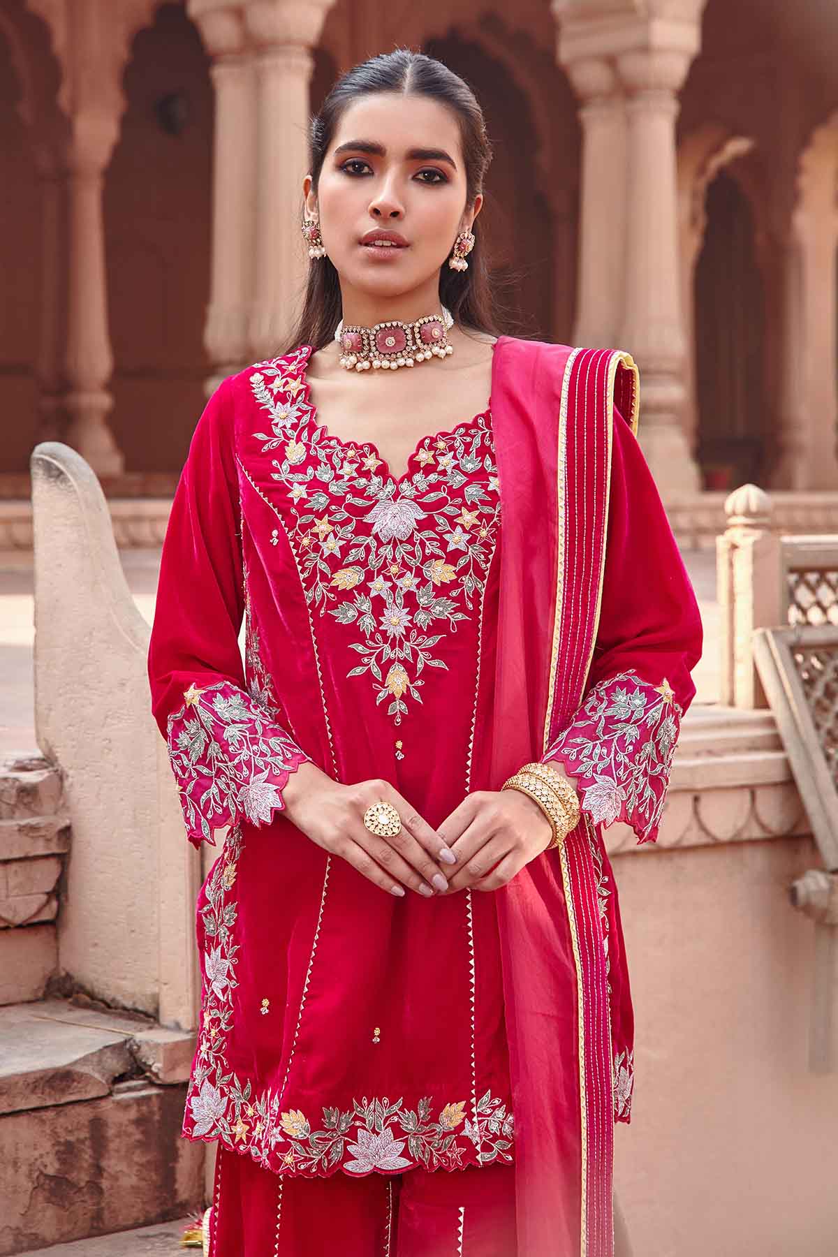Rani Pink Embroidered Garara Set
