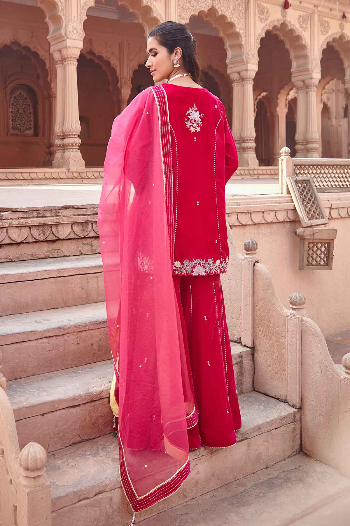 Rani Pink Embroidered Garara Set