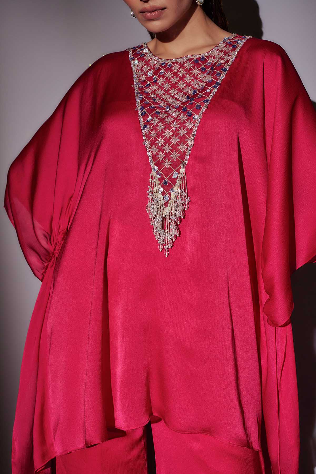 Embroidered Rani Pink Kaftan Set