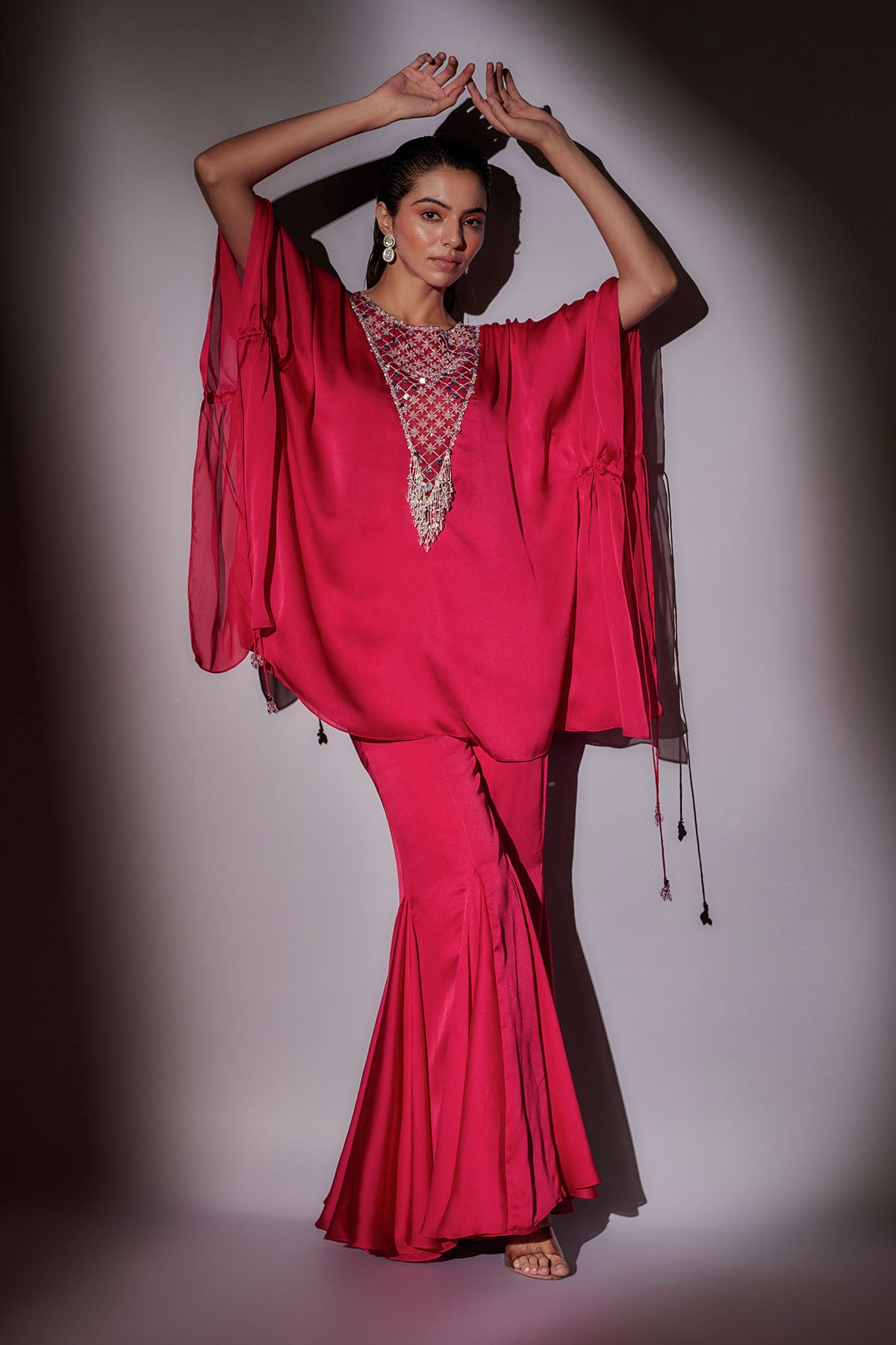 Embroidered Rani Pink Kaftan Set