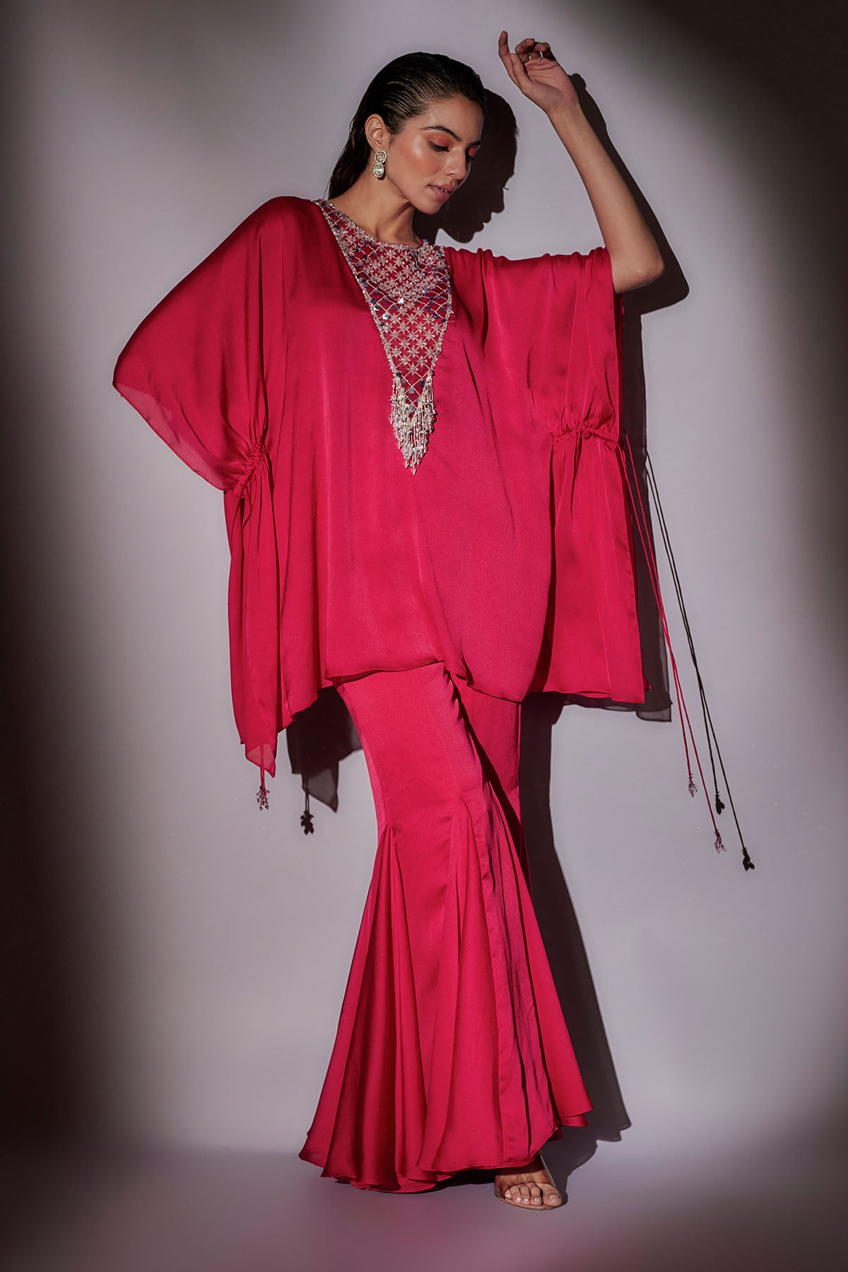 Embroidered Rani Pink Kaftan Set