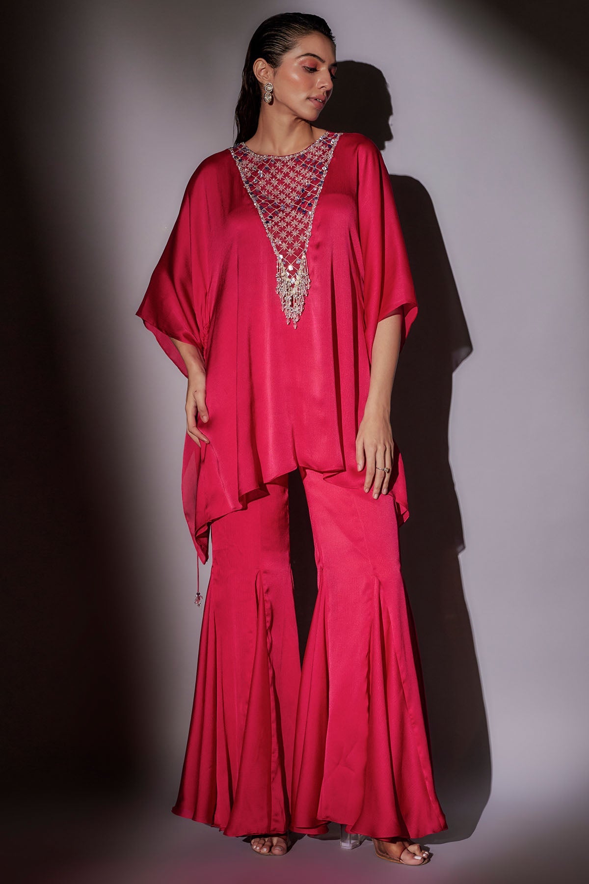 Buy Embroidered Rani Pink Kaftan Set by Ajiesh Oberoi for women online at ScrollnShops