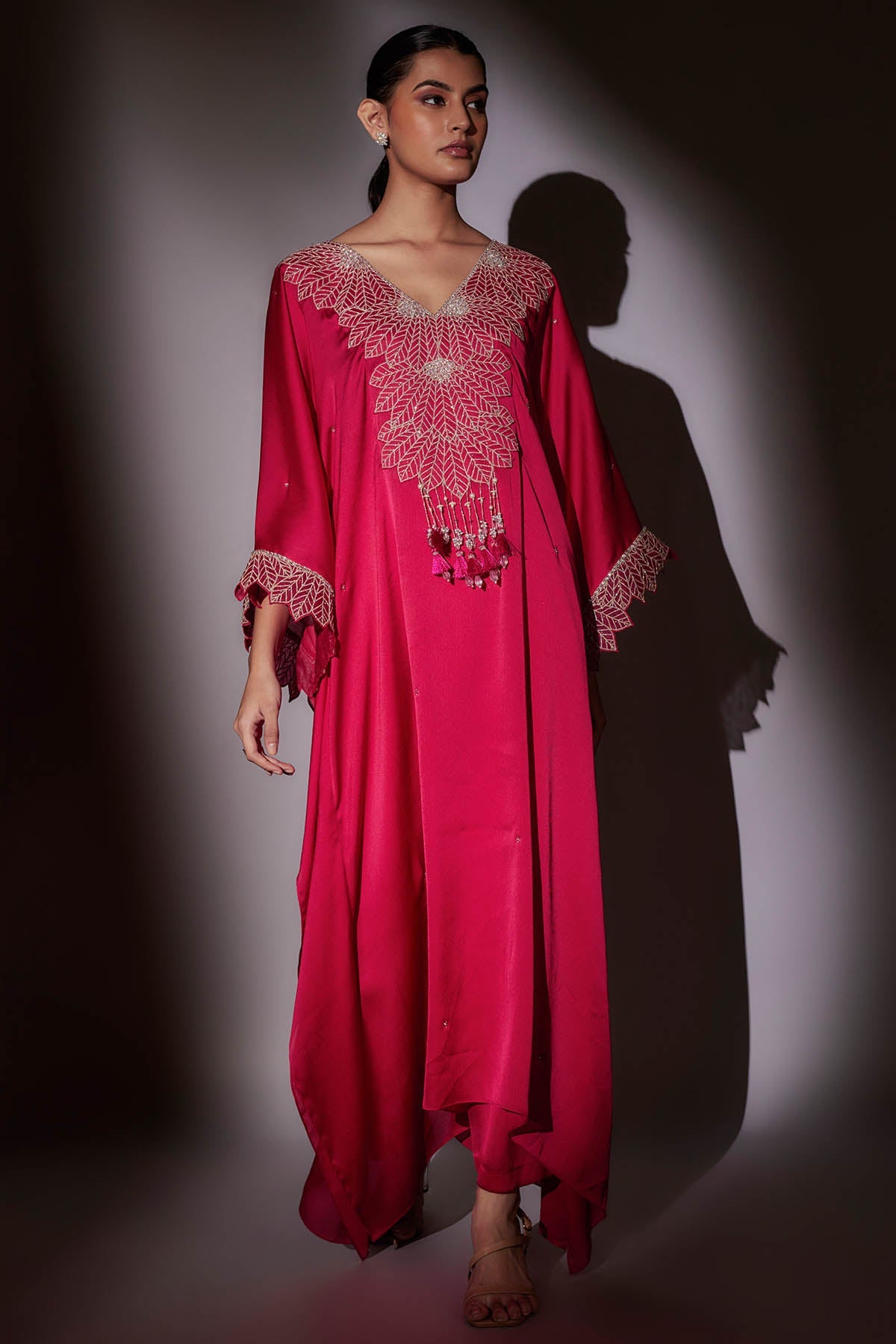 Buy Rani Pink Embroidered Kaftan Set by Ajiesh Oberoi for women online at ScrollnShops