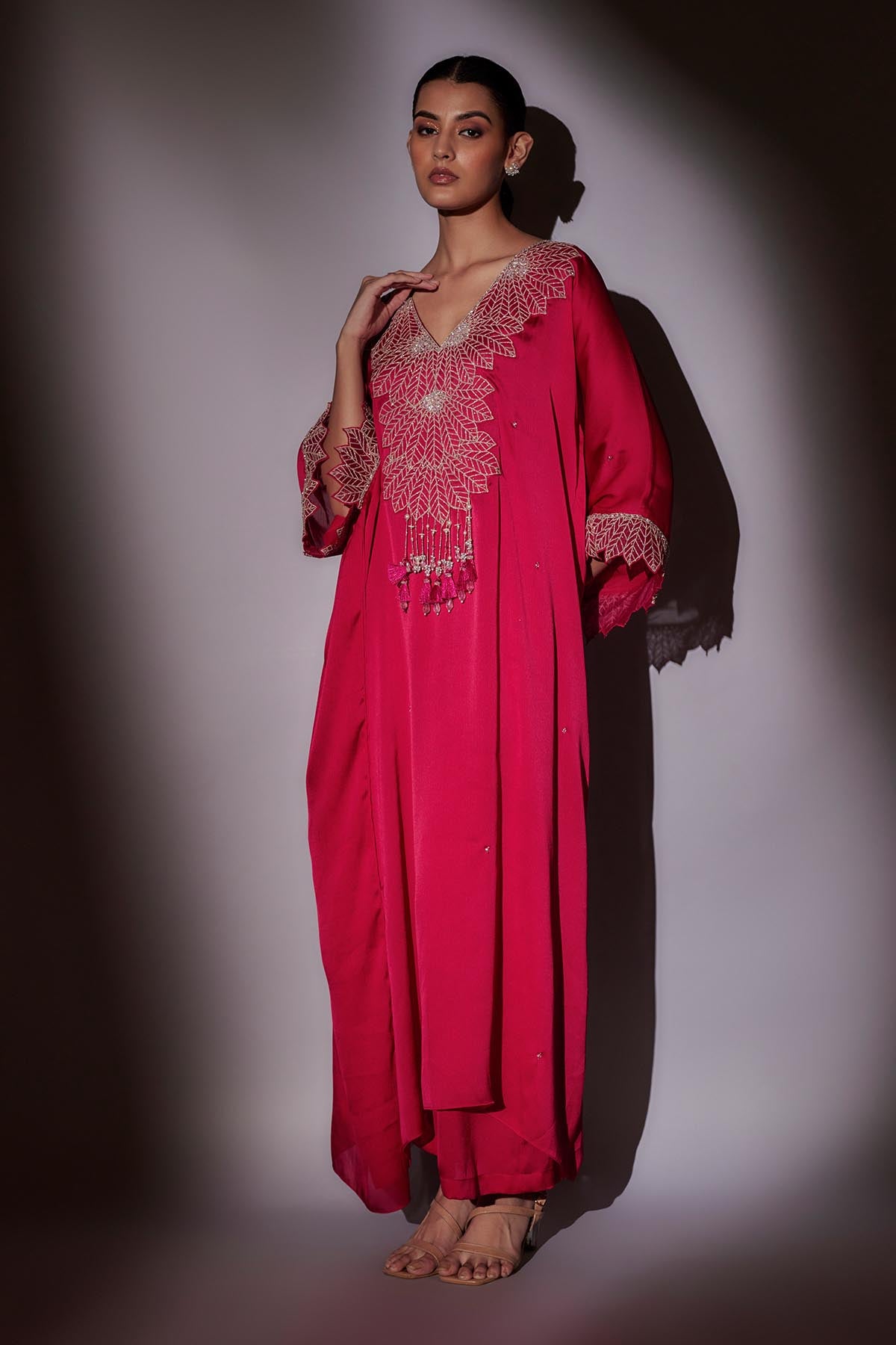 Rani Pink Embroidered Kaftan Set