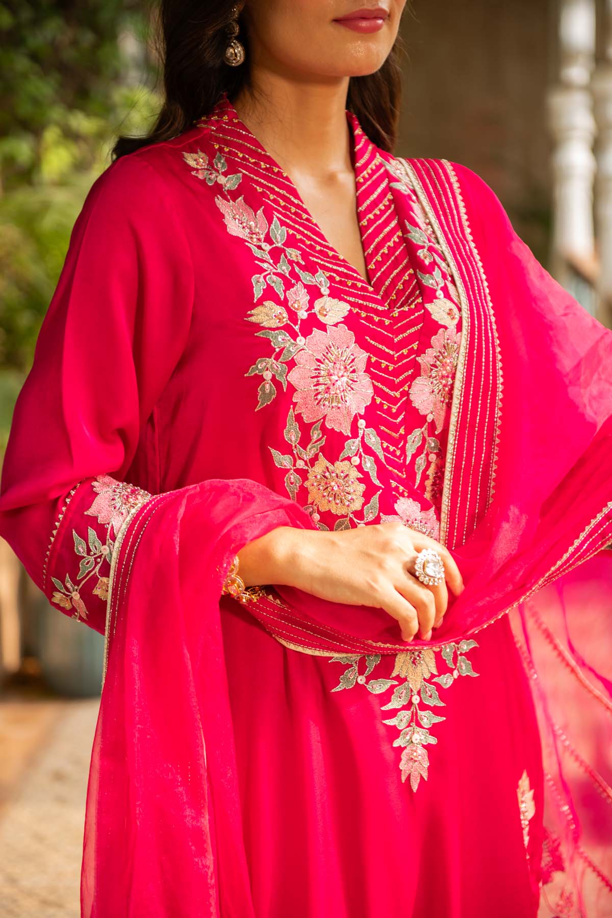 Rani Pink Embroidered Kurta Set