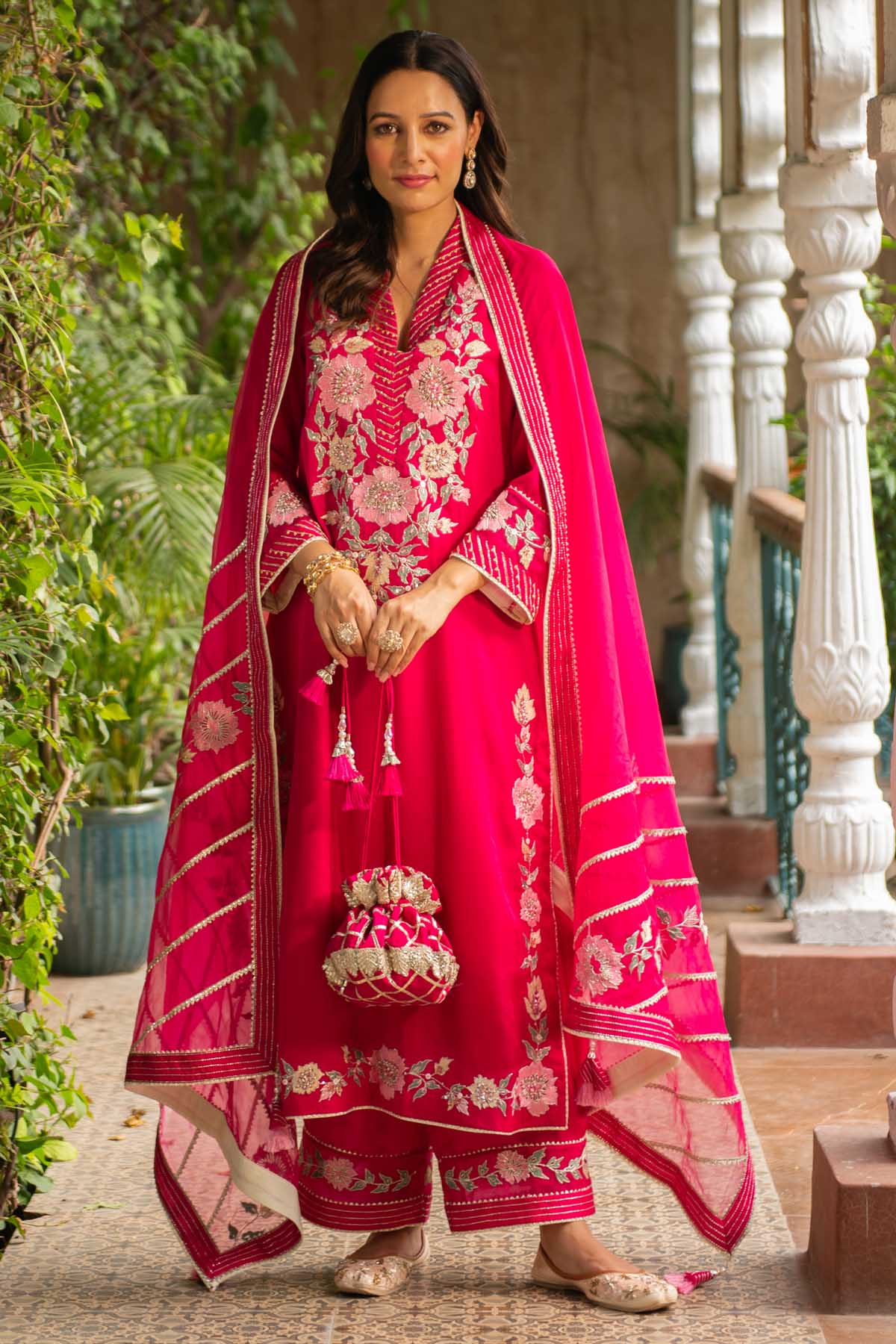 Rani Pink Embroidered Kurta Set