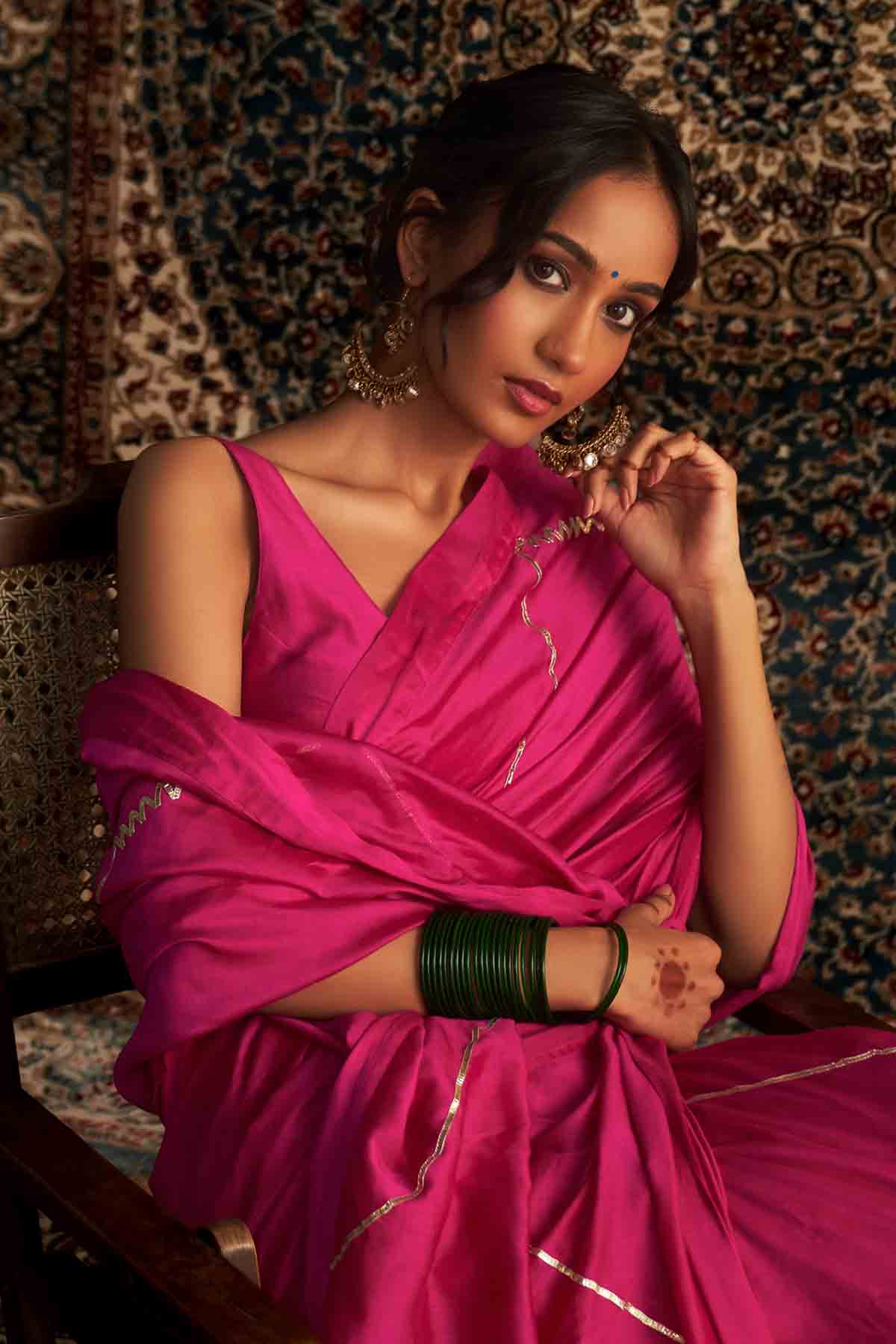 Rani Pink Embroidered Saree