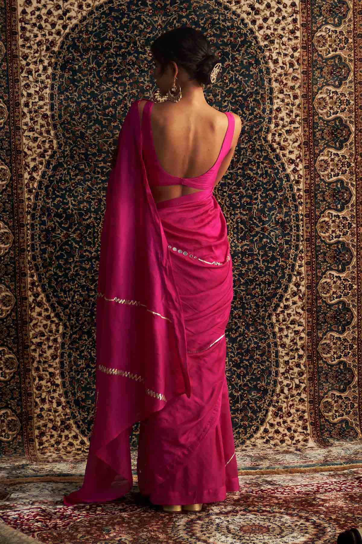Rani Pink Embroidered Saree