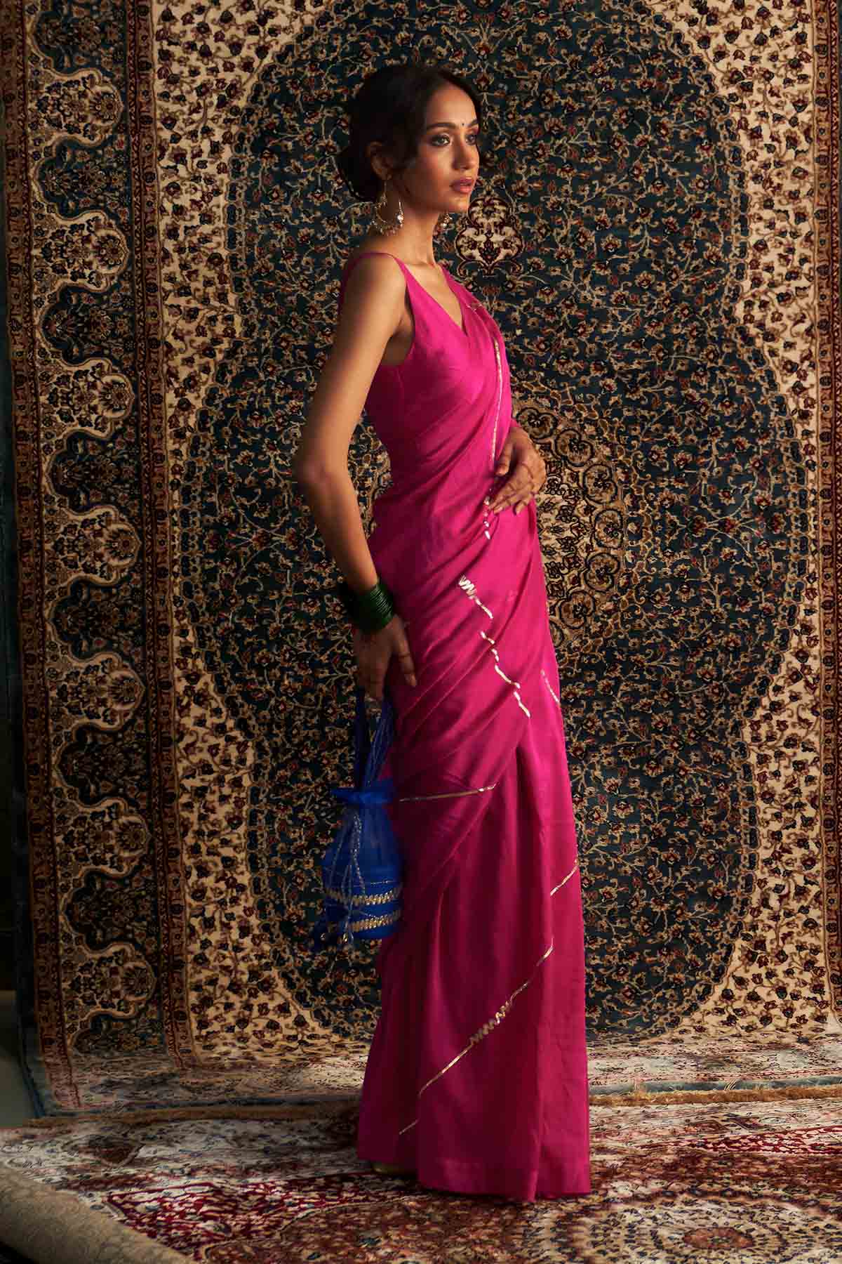 Rani Pink Embroidered Saree