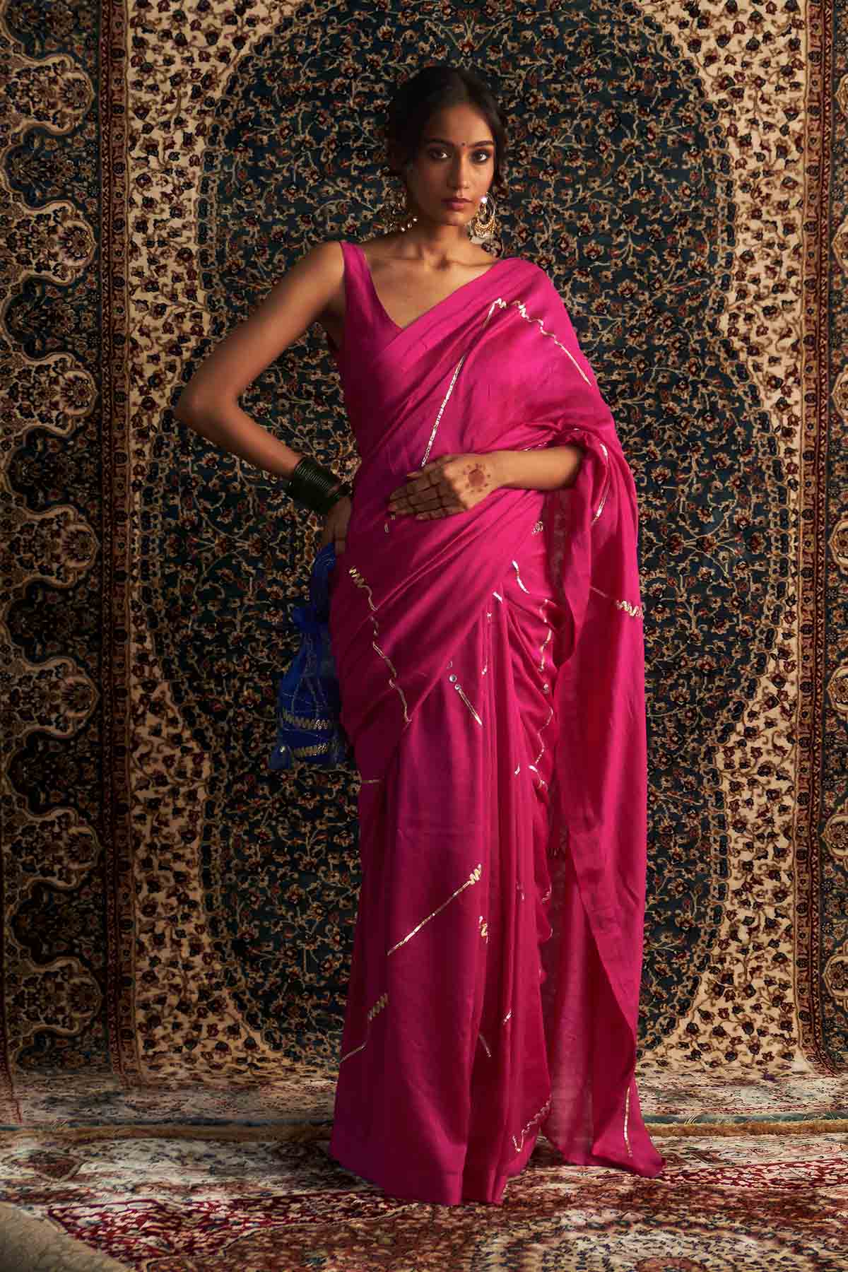 Buy Rani Pink Embroidered Saree Online
