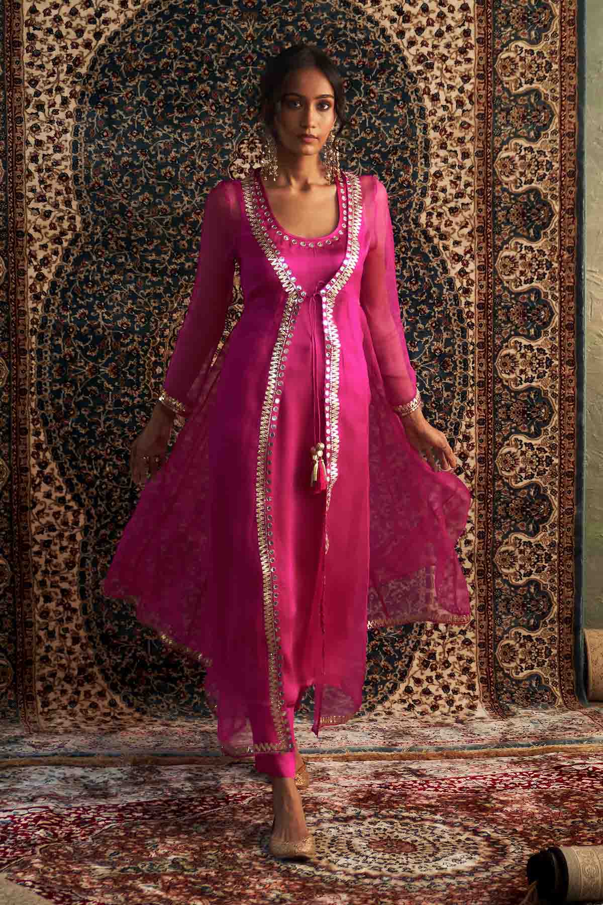 Rani Pink Gota Choga Kurta Set