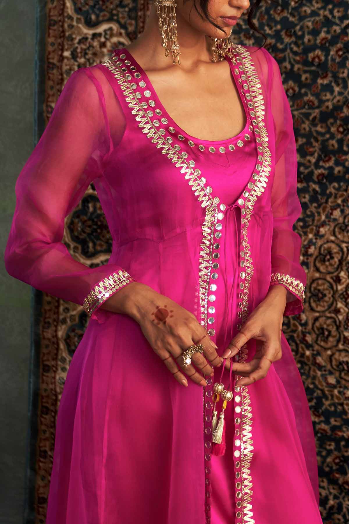 Rani Pink Gota Choga Kurta Set